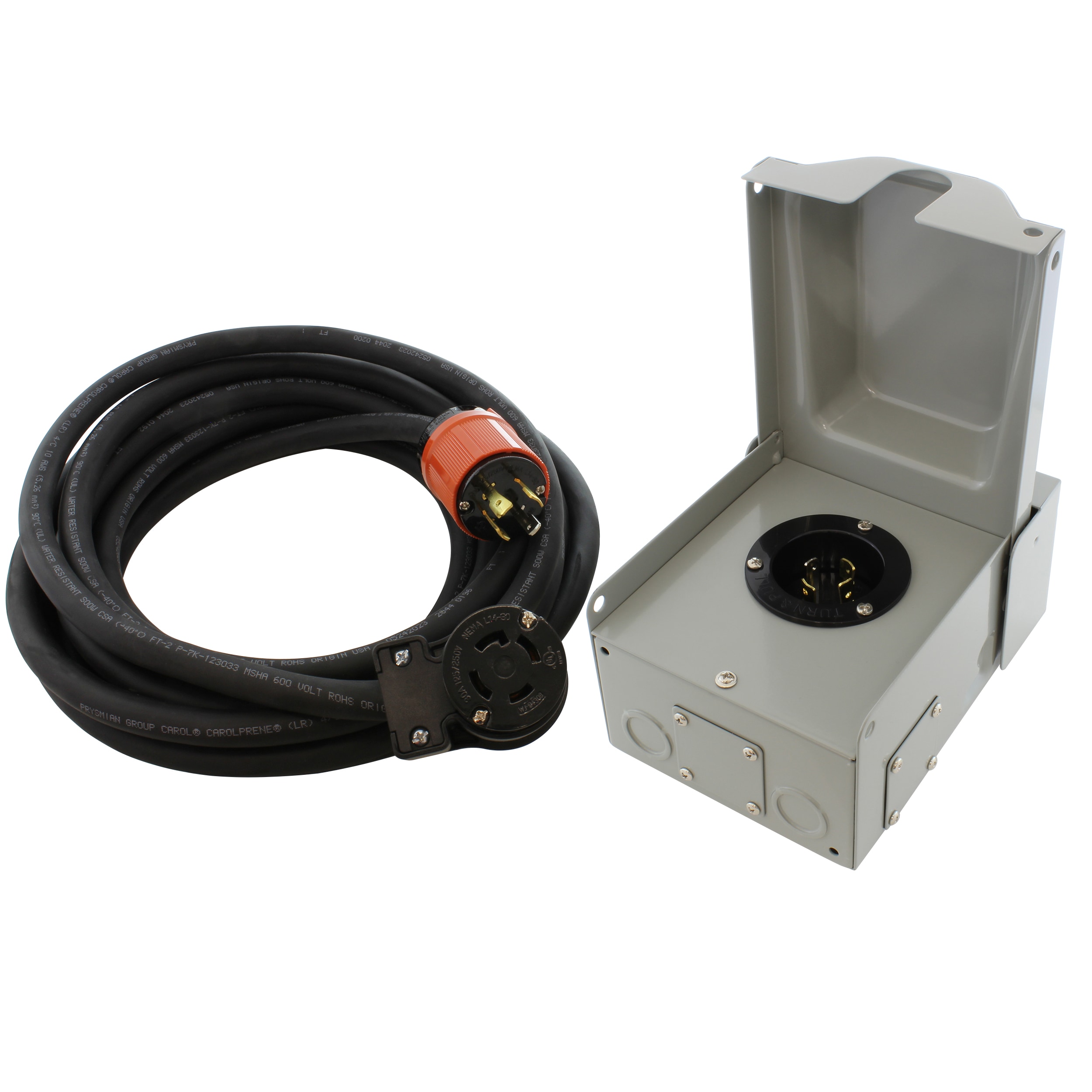 AC WORKS EPL1430KIT-010 Emergency Power Kit with 10ft Cord and L14-30 Inlet Box 10-ft 10 / 4 4 Prong Black Indoor/Outdoor SOOW Heavy Duty Locking Extension Cord