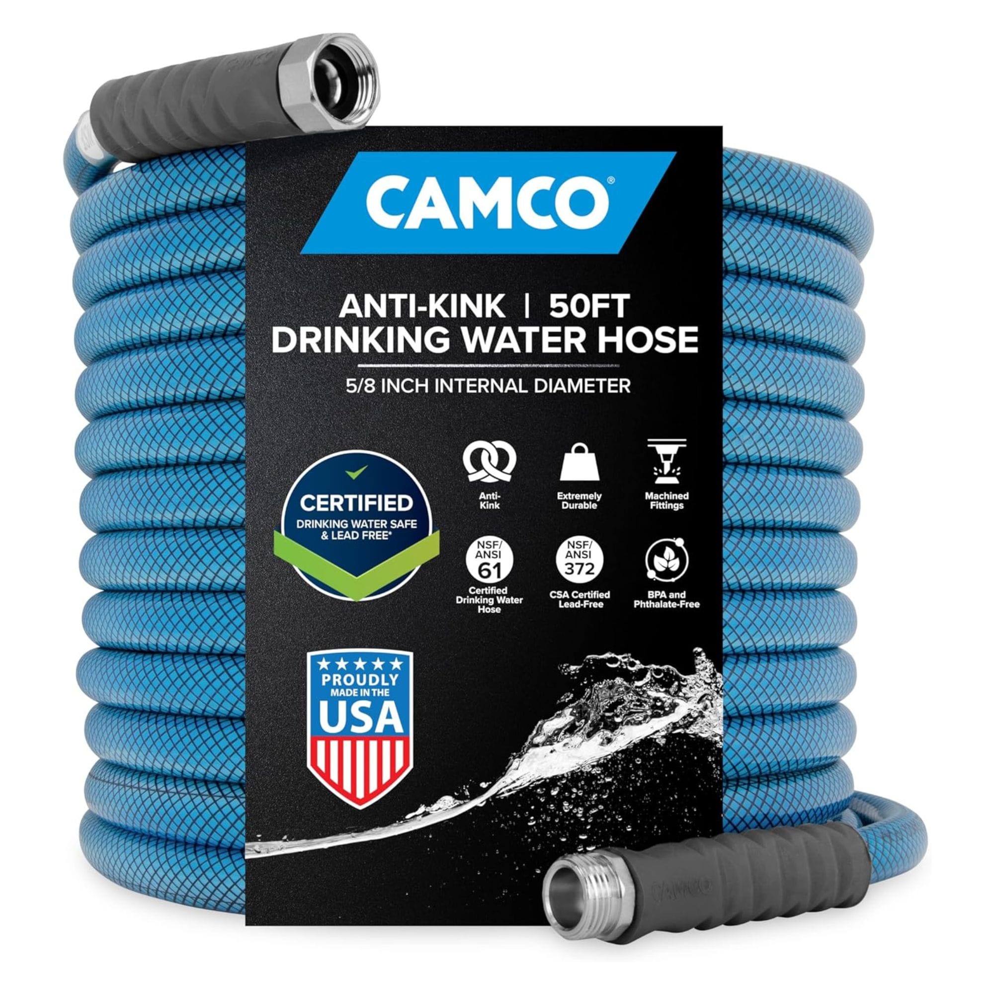 CAMCO  TastePURE 50 Feet RV and Marine Drinking Water Hose 5/8 Inches Inside Diameter Blue