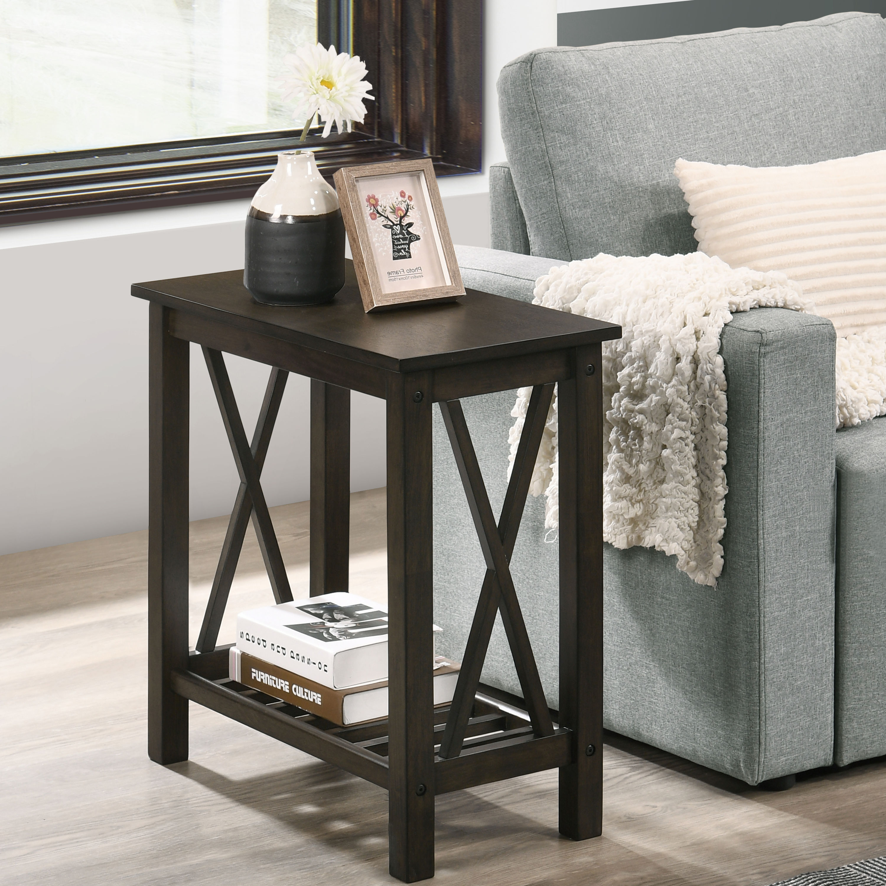 Furniture of America Yimman 11.88 in W x 23.63 in H Dark Gray Wood Farmhouse End Table with Storage Assembly Required IDF AC343DG at Lowes