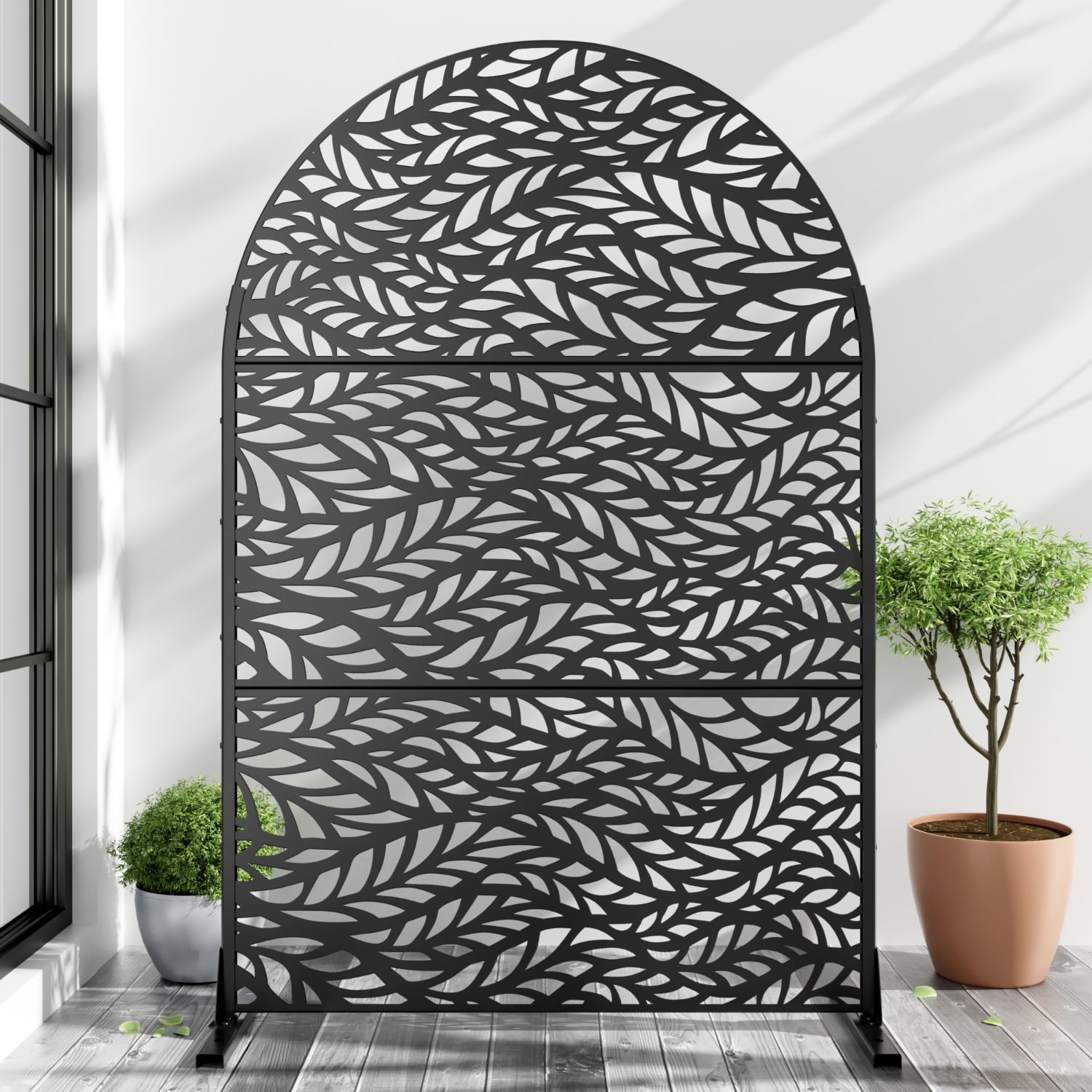 Wooakway - Modern 47 in. L x 16 in. W x 72 in. H Black Galvanized Steel Dig Privacy Galvanized (1...