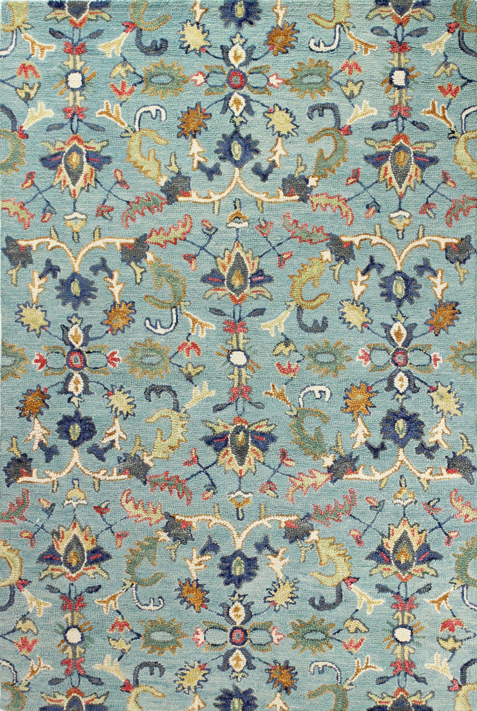 Bashian 649652302317 8 X 10 (ft) Wool Teal Indoor Floral/Botanical Oriental Area Rug