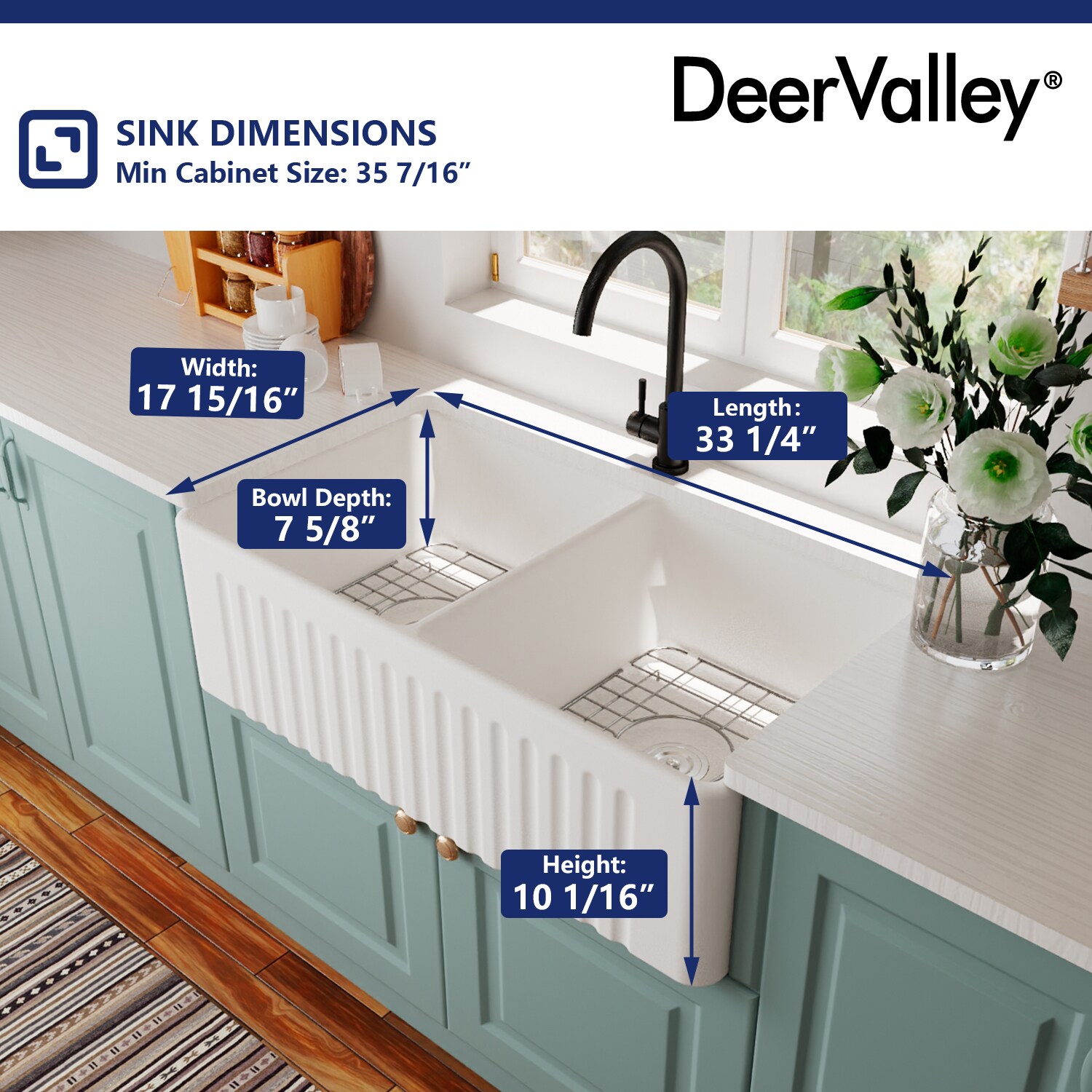 Deervalley Farmhouse Apron Front 33 27 In X 17 91 In White Porcelain