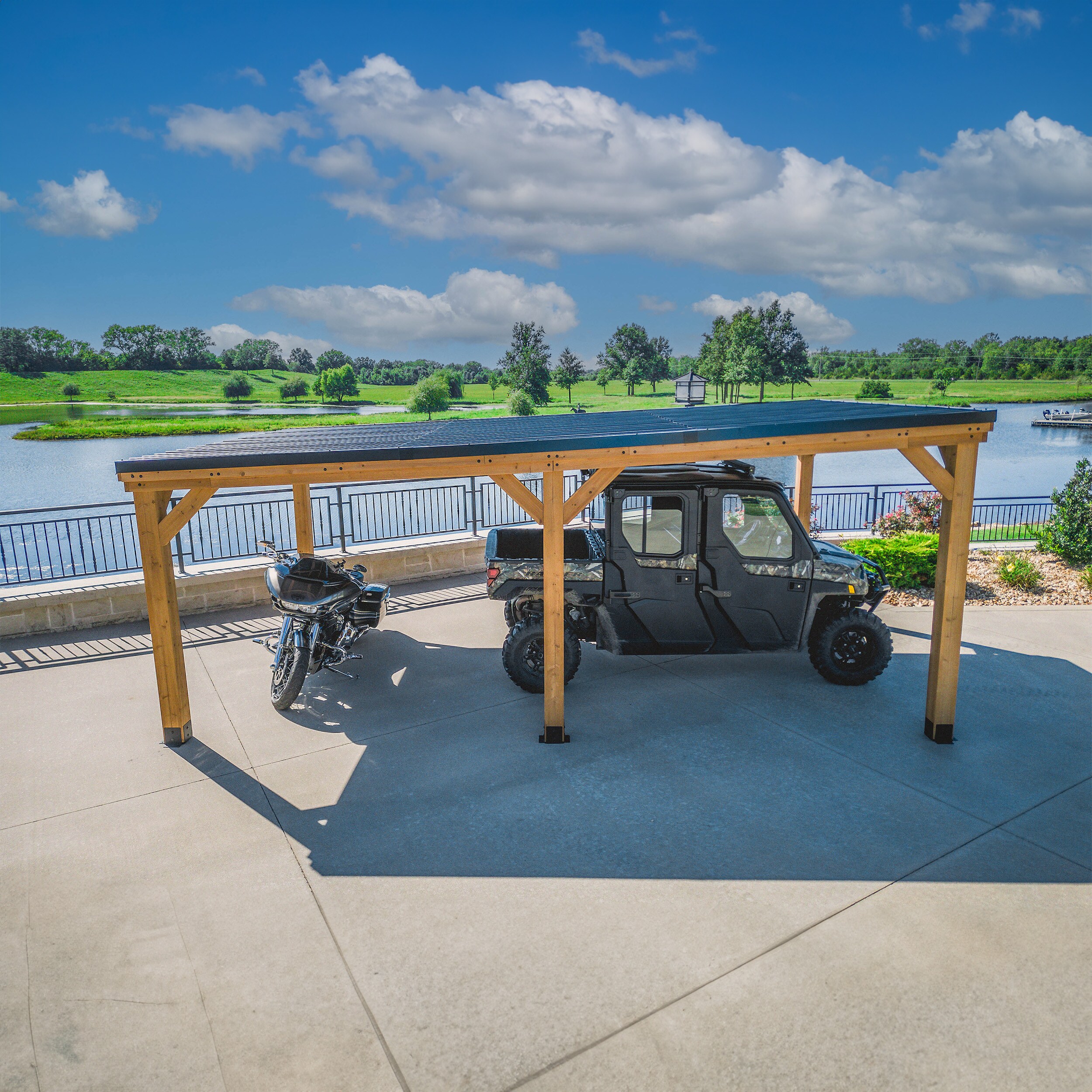 Kingsport 12' x 20' Black Cedar Carport with Steel Roof
