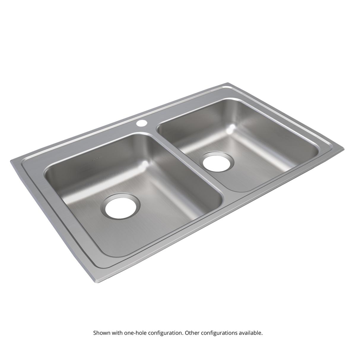 Elkay Lustertone Classic Stainless Steel 33-Inch x 21-1/4-Inch x 6-Inch 3-Hole Equal Double Bowl Drop-in ADA Sink