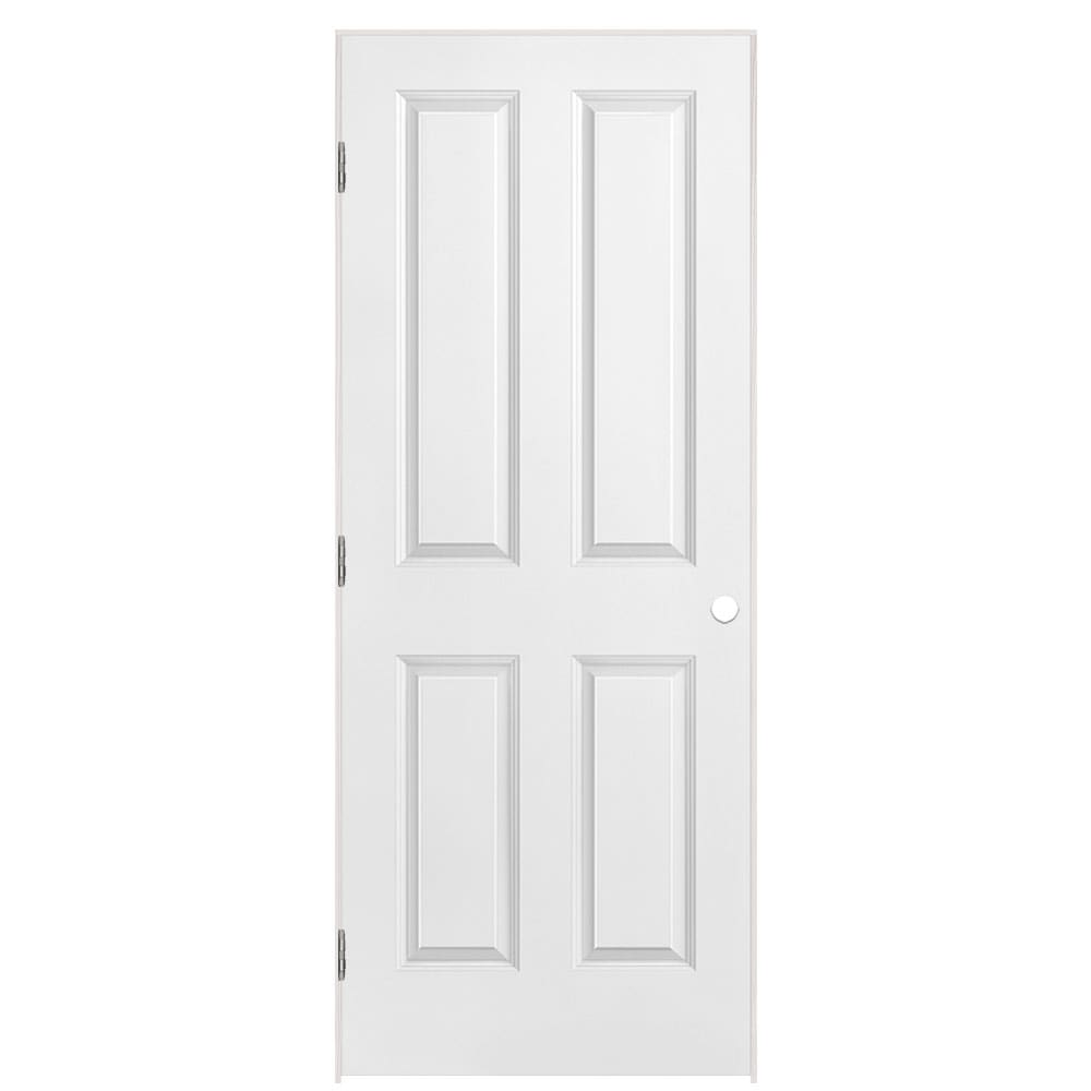 Traditional 32-in x 80-in 4 Panel Square Solid Core Primed Molded Composite Right Hand Single Prehung Interior Door in White | - Masonite 1316394