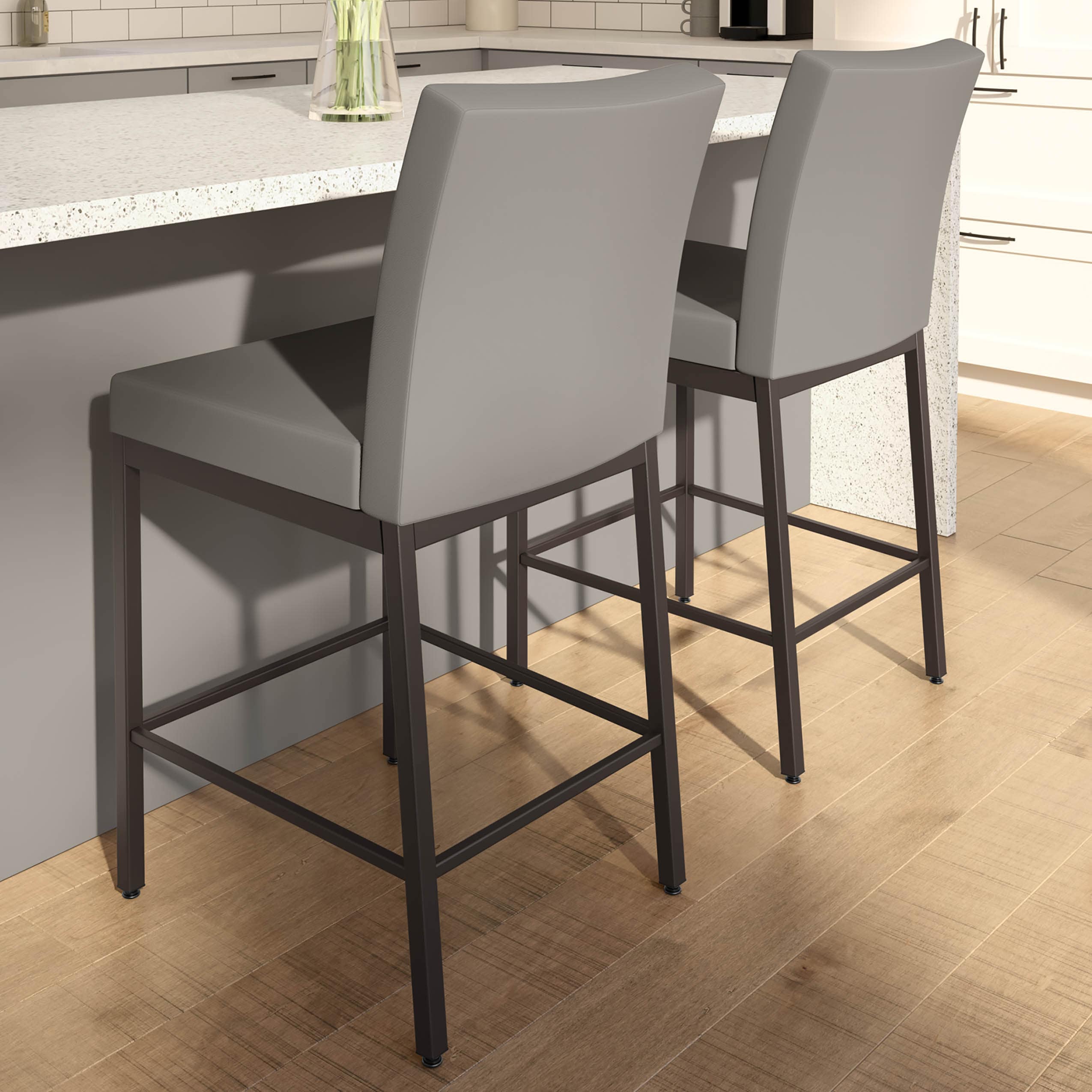 Elegant Perry 26'' Beige Faux Leather Counter Stool with Metallic Base