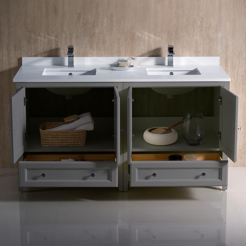 Oxford 60" Gray Quartz Stone Double Sink Freestanding Vanity