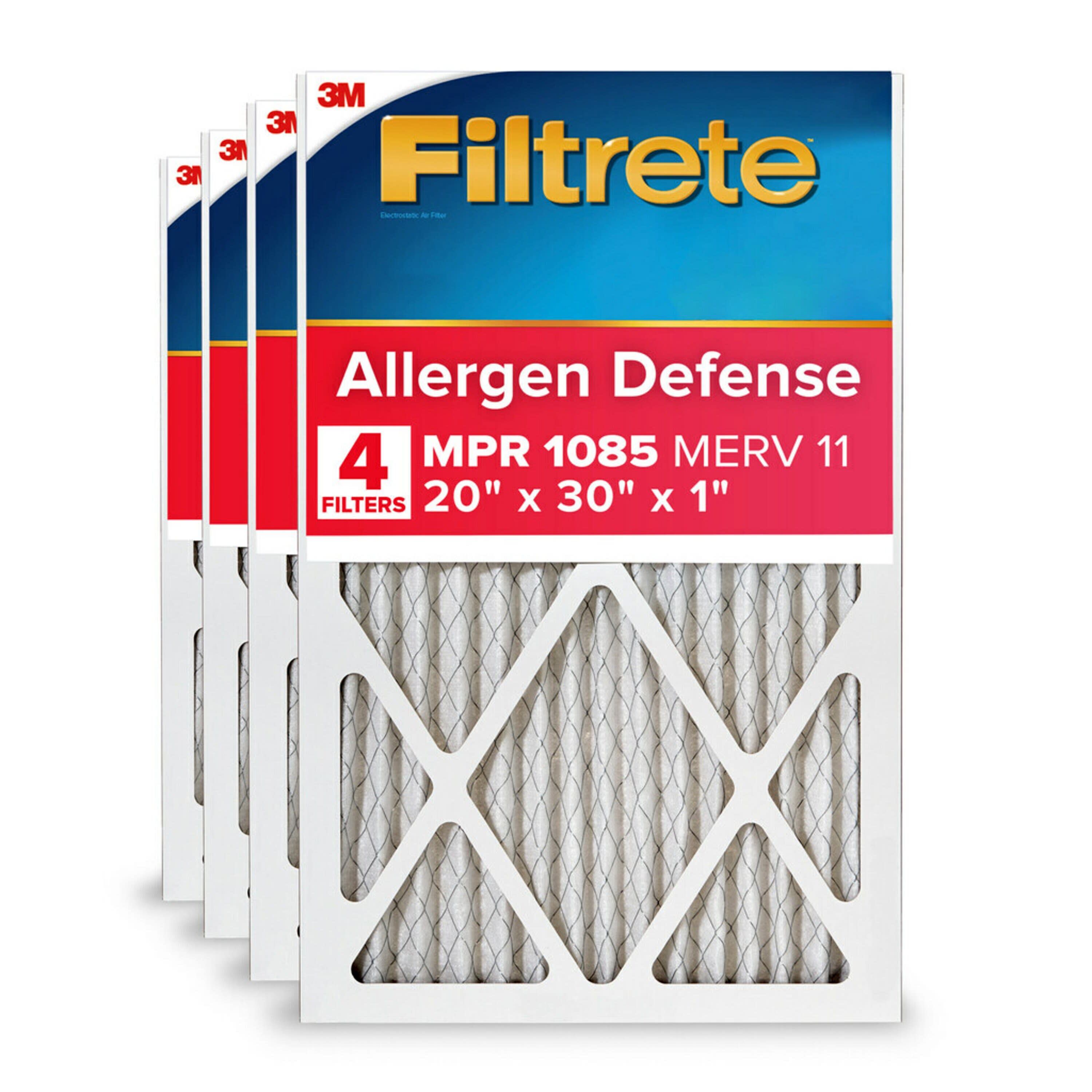 20-in W x 30-in L x 1-in MERV 11 1085 MPR Allergen Defense Extra Electrostatic Pleated Air Filter (4-Pack) | - Filtrete 1222-4