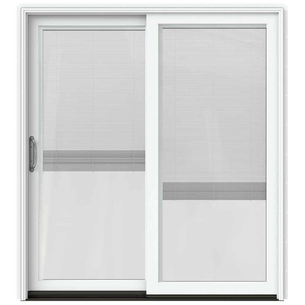 JELD-WEN LOWOLJW220100325 72-in x 80-in Low-e Blinds Between The Glass White Clad-wood Sliding Left-Hand Sliding Double Patio Door Screen Included
