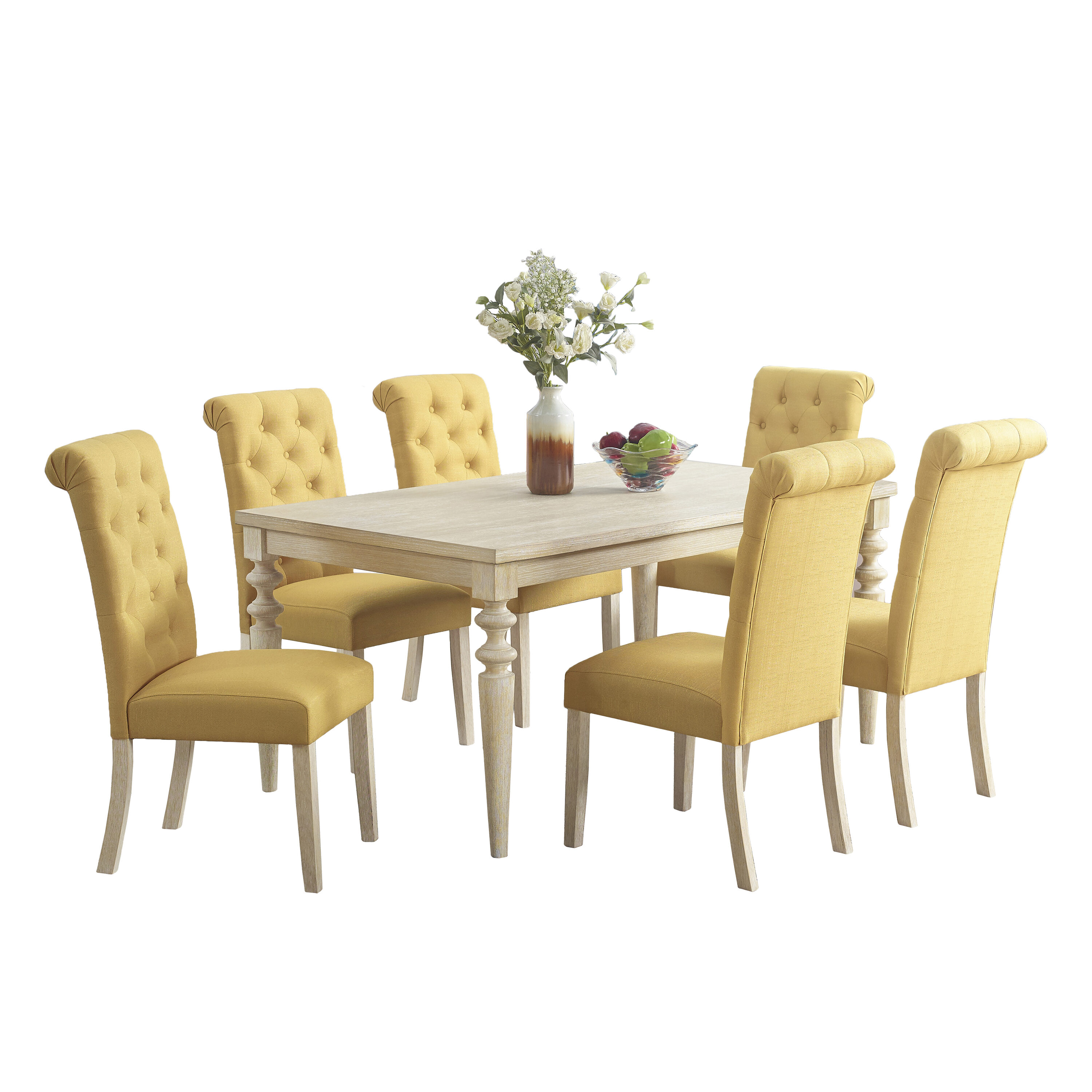 Roundhill Furniture T261-C161YLX3 Amonia 7 Yellow Casual Dining Room Set with Rectangular Table ( Seats 6 )