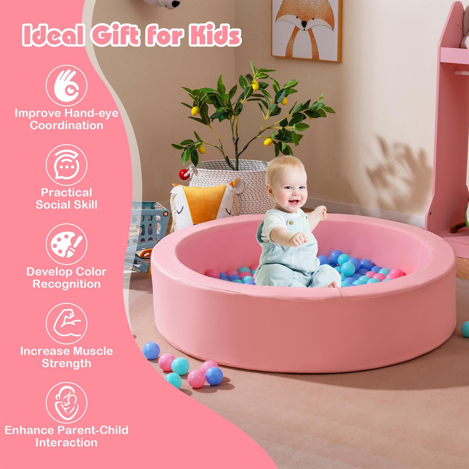 VERYKE 42.5 inch Round Foam Ball Pit Star Pattern Storage Mesh Bag 25D ...