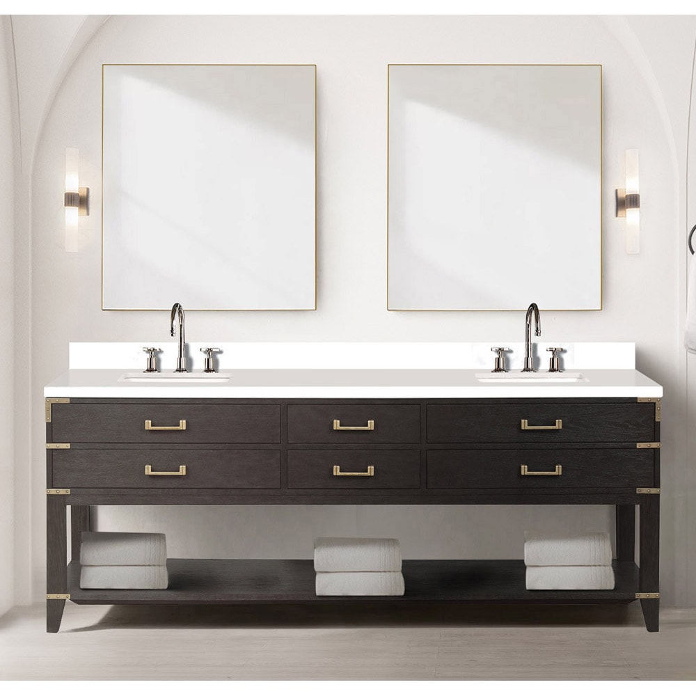 Lexora LVGR84DK301 Greenberg 84-in Brown Oak Undermount Double sink Bathroom Vanity with White Cultured marble Top (Faucet Included)