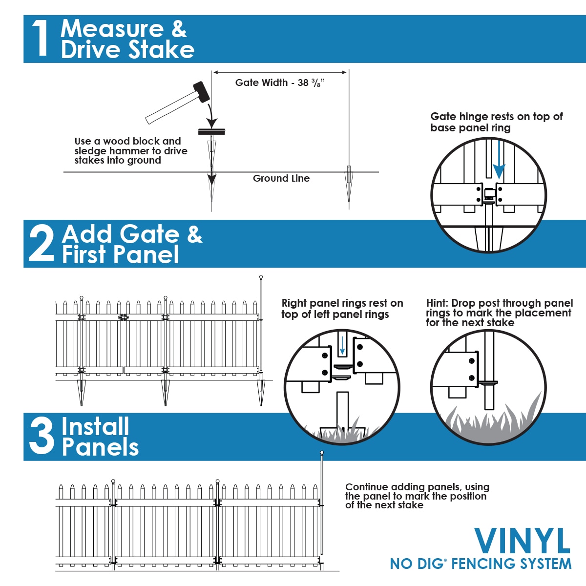 YARDLINK No Dig Fence 3-ft H x 3.5-ft W White Vinyl Picket Fence Panel ...