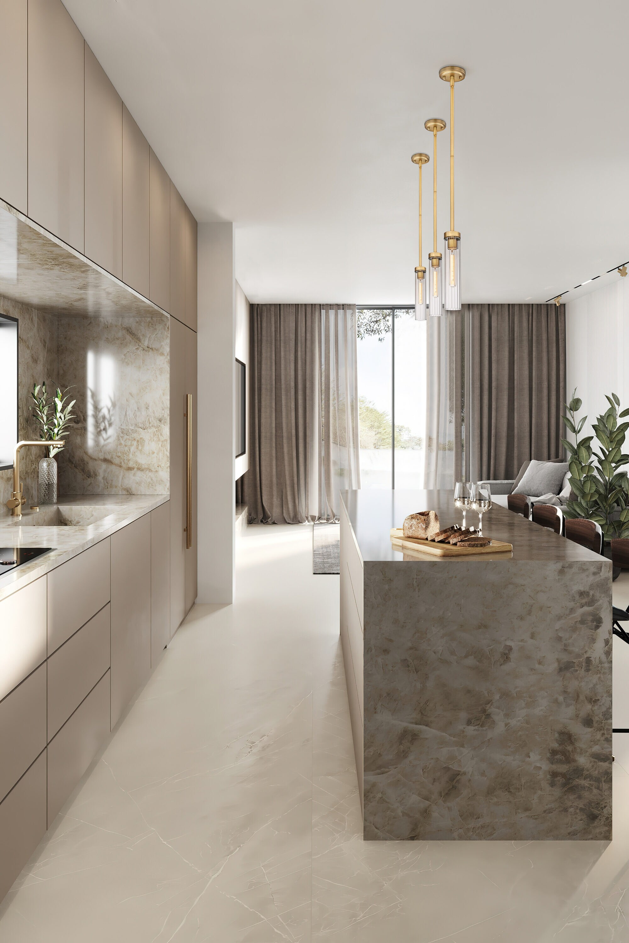 Beau Rubbed Brass and Clear Glass LED Pendant Light