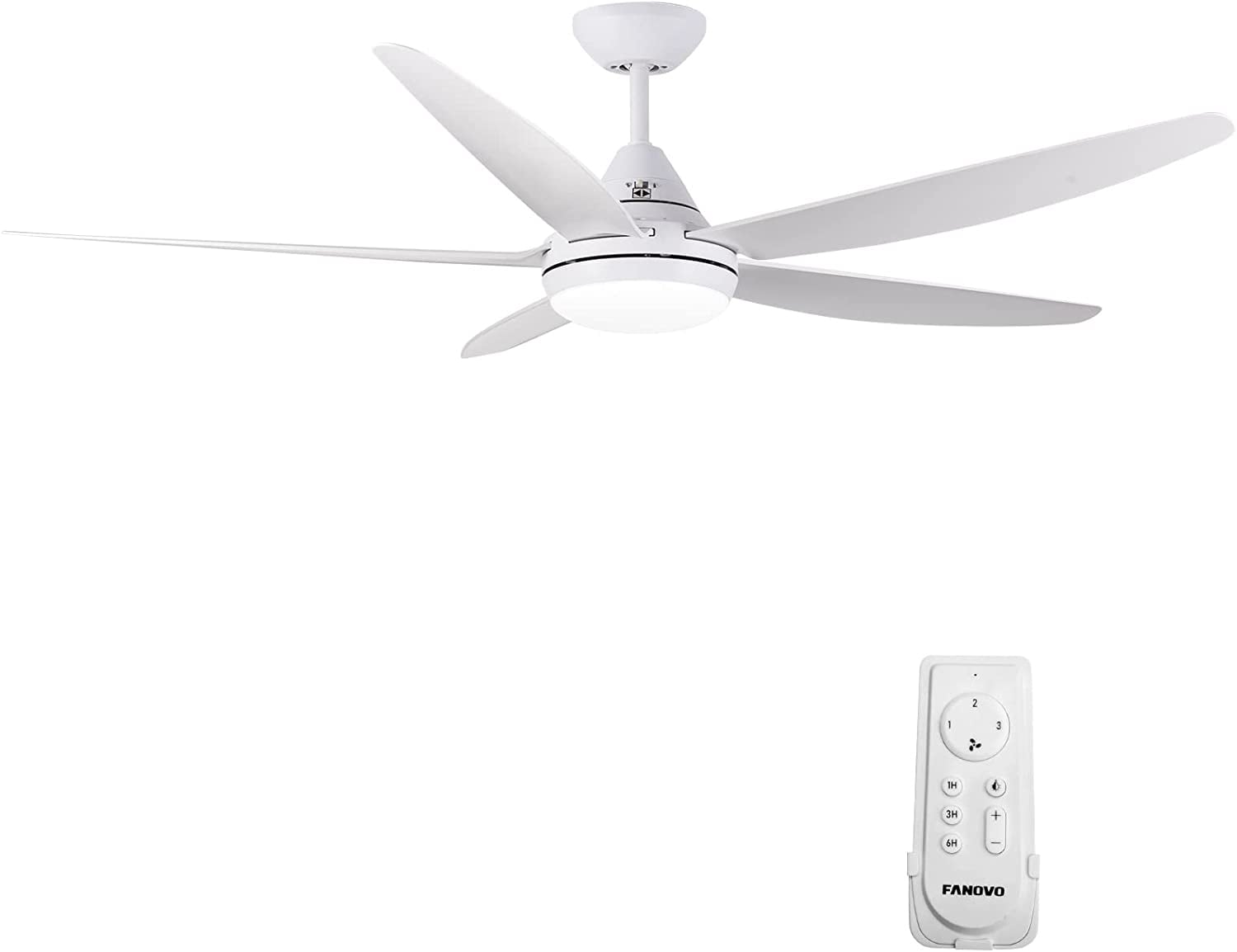 Yardreeze YHDO-56WH 56-in Integrated LED Outdoor Downrod or Flush Mount White with ABS Blades Ceiling Fan With Light - Remote Included ( 5 -Blade )