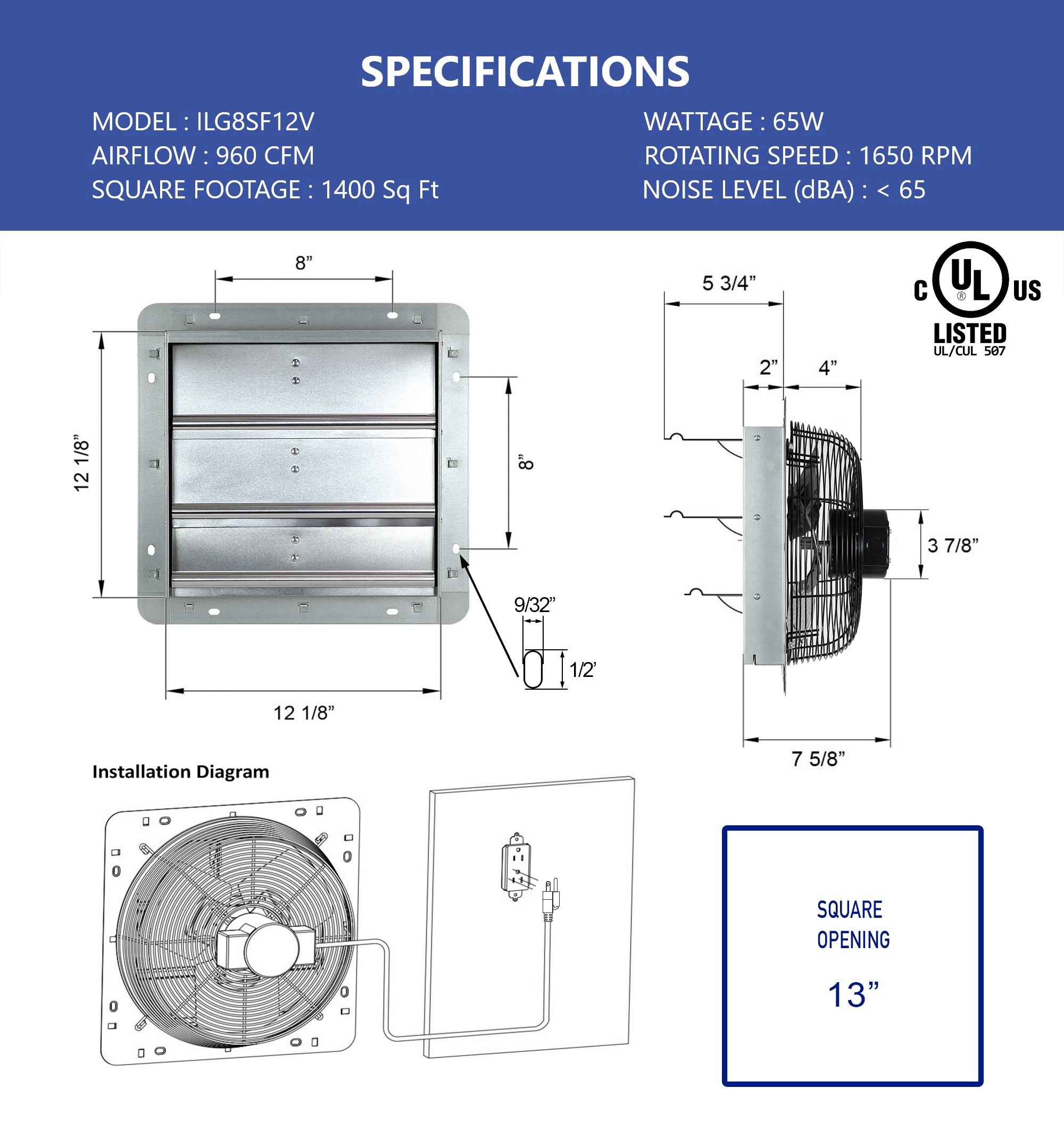 iLIVING ILG8SF12V Wall-Mounted-Fans - View #2