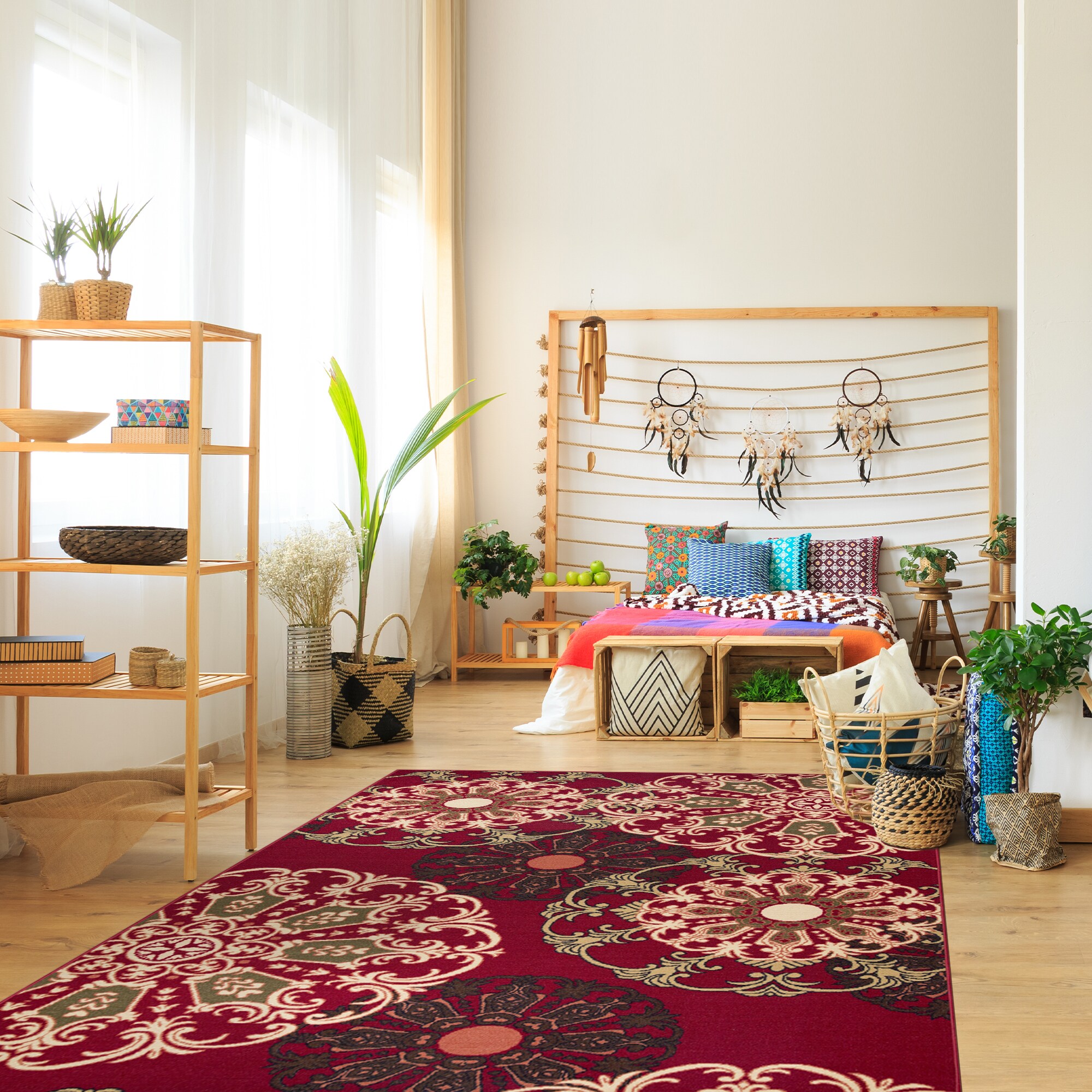 Ottomanson LVN5360-7X10 Living 7 x 10 (ft) Loomed Nylon Red Rectangular Indoor Medallion Oriental Area rug