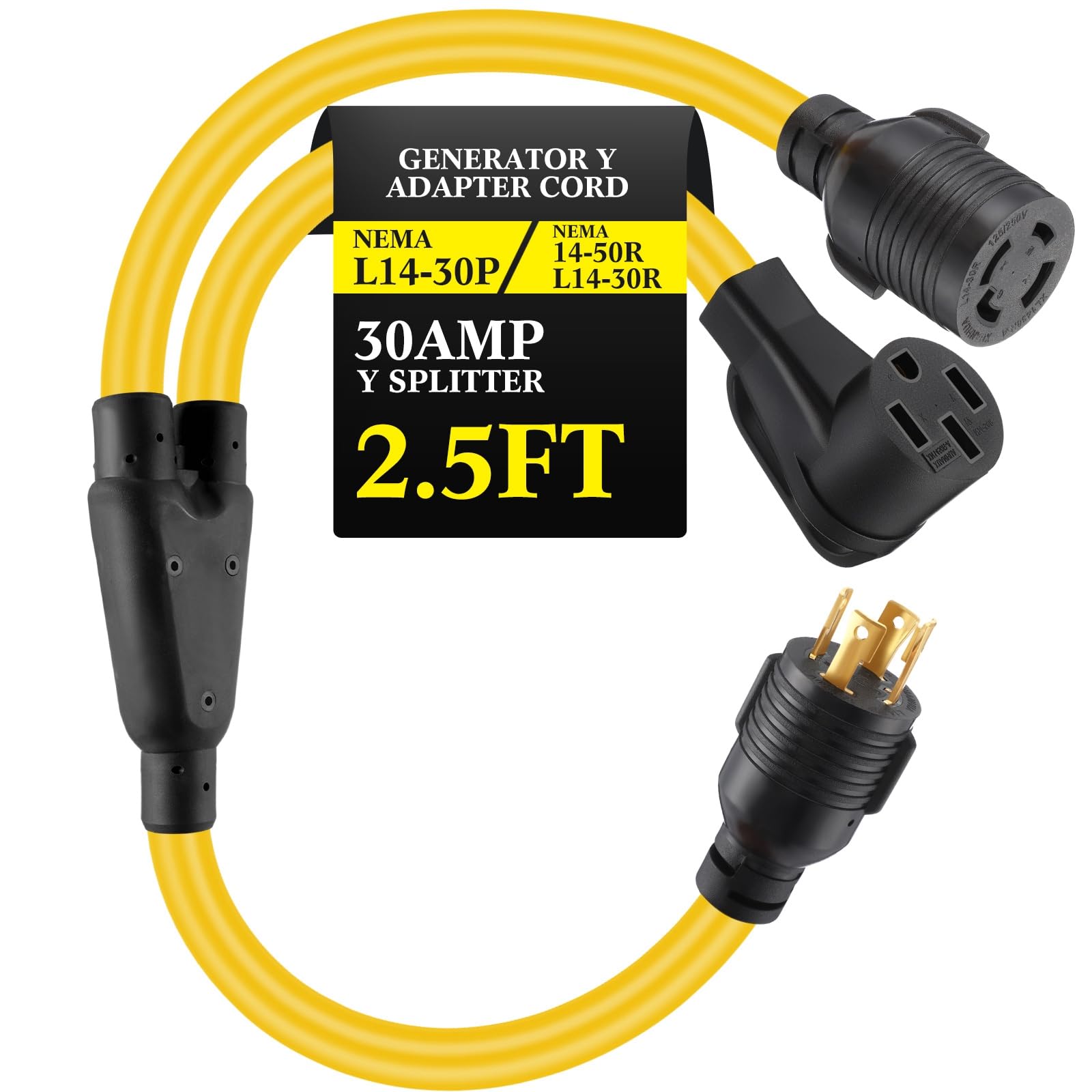 Anqtovp 2.5 ft 30 Amp Generator Y Splitter Adapter Cord for NEMA L14 ...