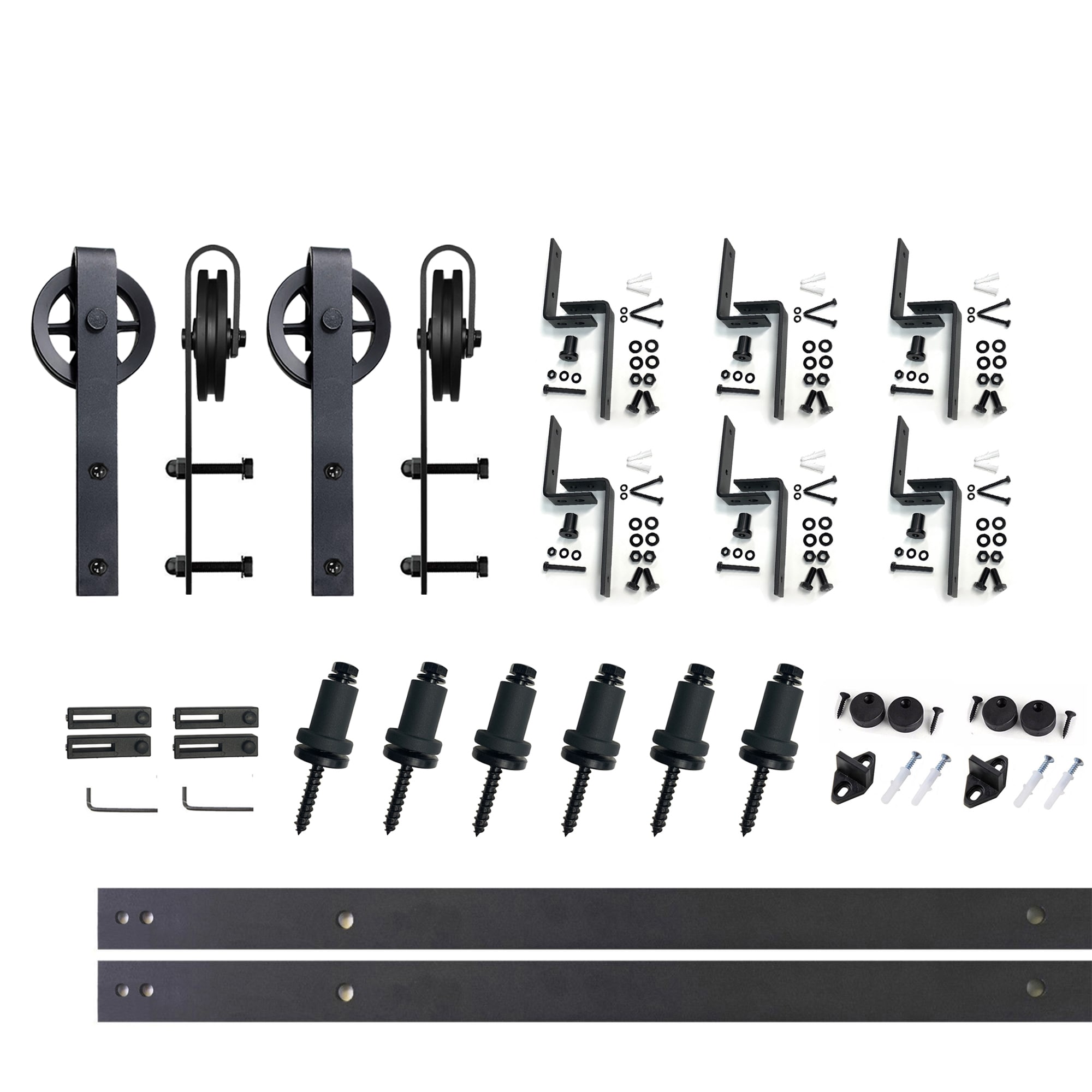 HOMACER HL3TGH090C 90-in Rustic black Black Indoor Spoke Wheel Double bypass Barn door hardware kit