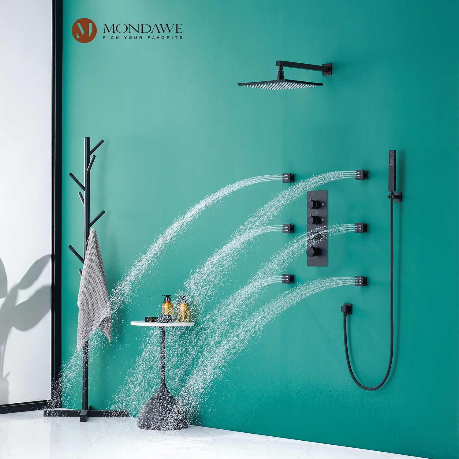 Mondawe Black Built-In Shower Faucet System With 3-way Diverter ...