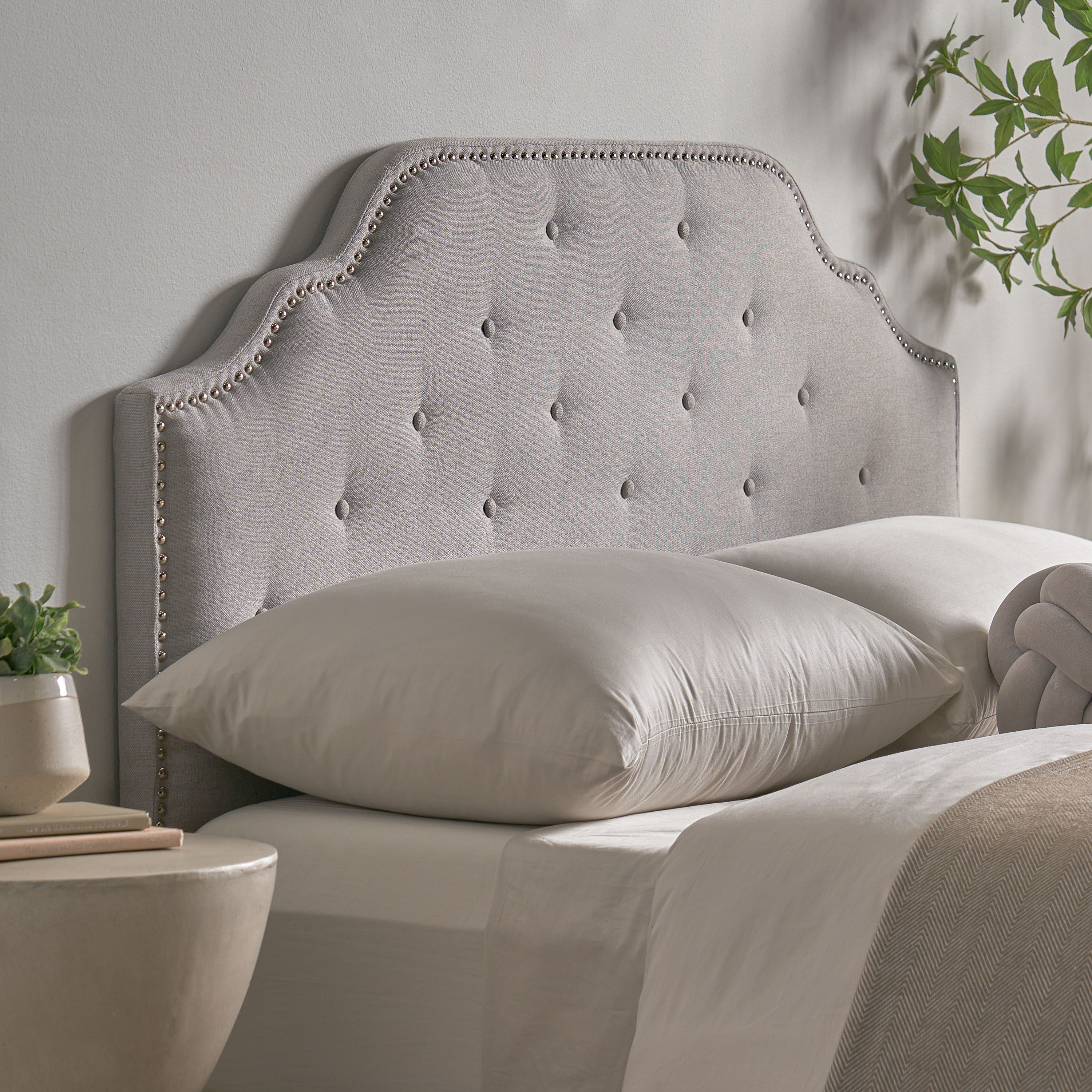 Best Selling Home Decor Silas Light Gray Full Queen Polyester Upholstered Headboard 298920 at Lowes