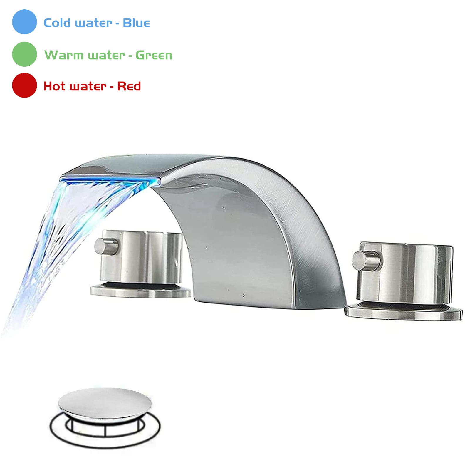 BWE A-916430-N-2 Terra Sense Brushed Nickel Widespread 2-handle WaterSense Waterfall Commercial/Residential Handle Bathroom Sink Faucet with Drain