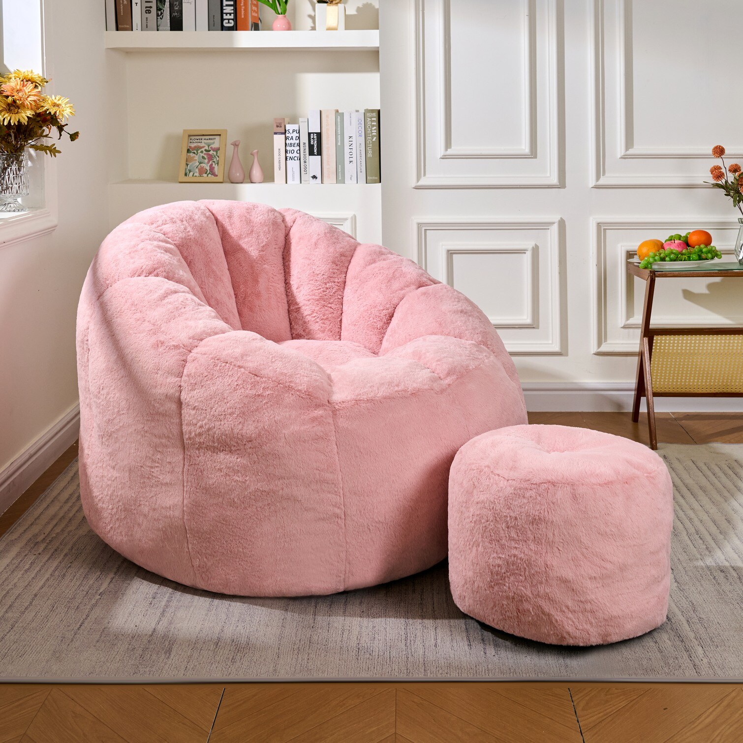 sunjurt Faux Fur Bean Bag Chair with High-Density Foam Filler Shell ...
