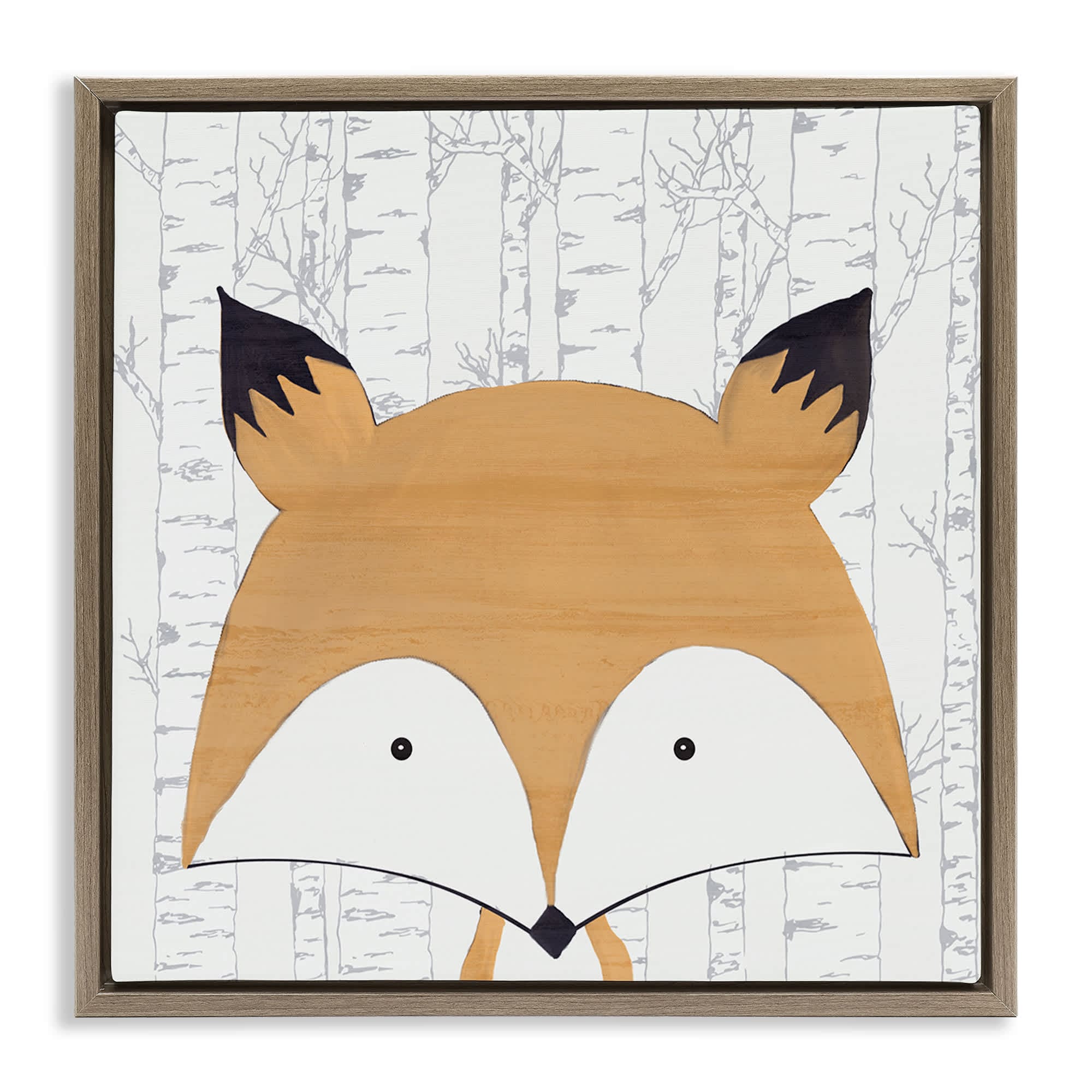 Stupell Industries BS-036-FFE-17X17 Whimsical Fox on Birch Brown Framed Floater Canvas Wall Art By Kim Allen 18 x 18