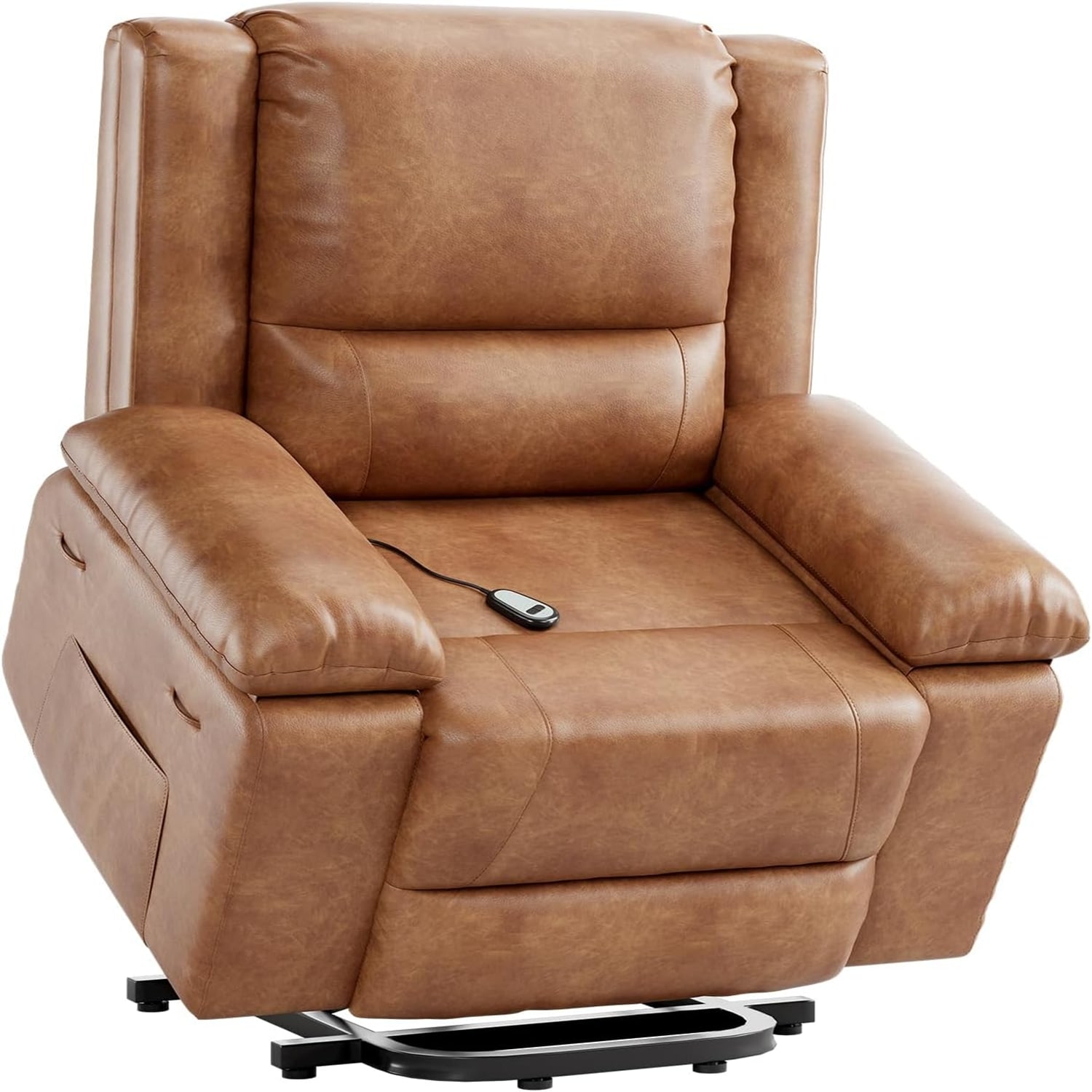 Qeetex 27 Inch Oversized PU Leather  Power Lift Recliner Chair - Heat and Massage Retro Brown