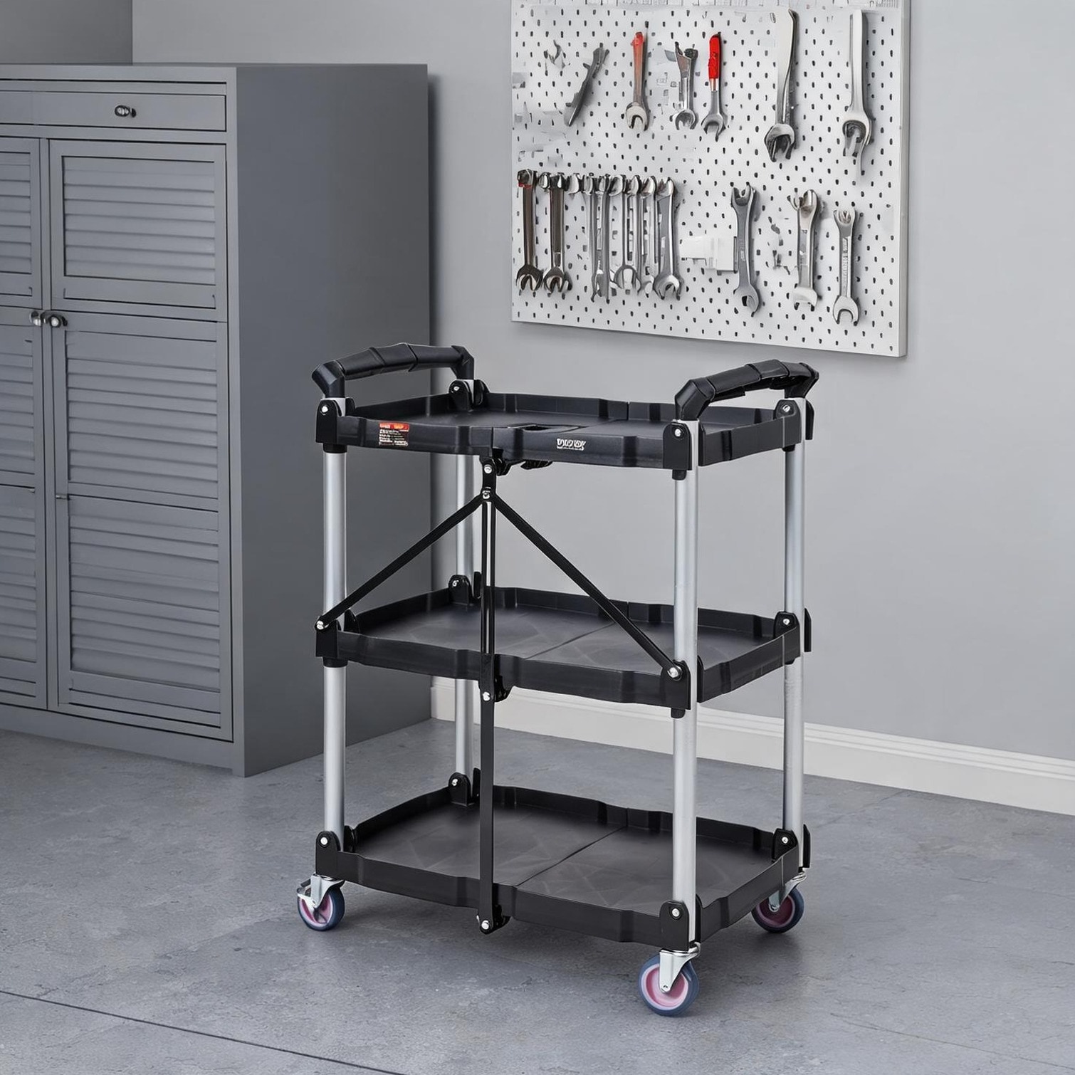 SunJet 25.62 x 15.43 x 32.76 in Tool Carts with Storage in Black Polypropylene for Outdoor Space