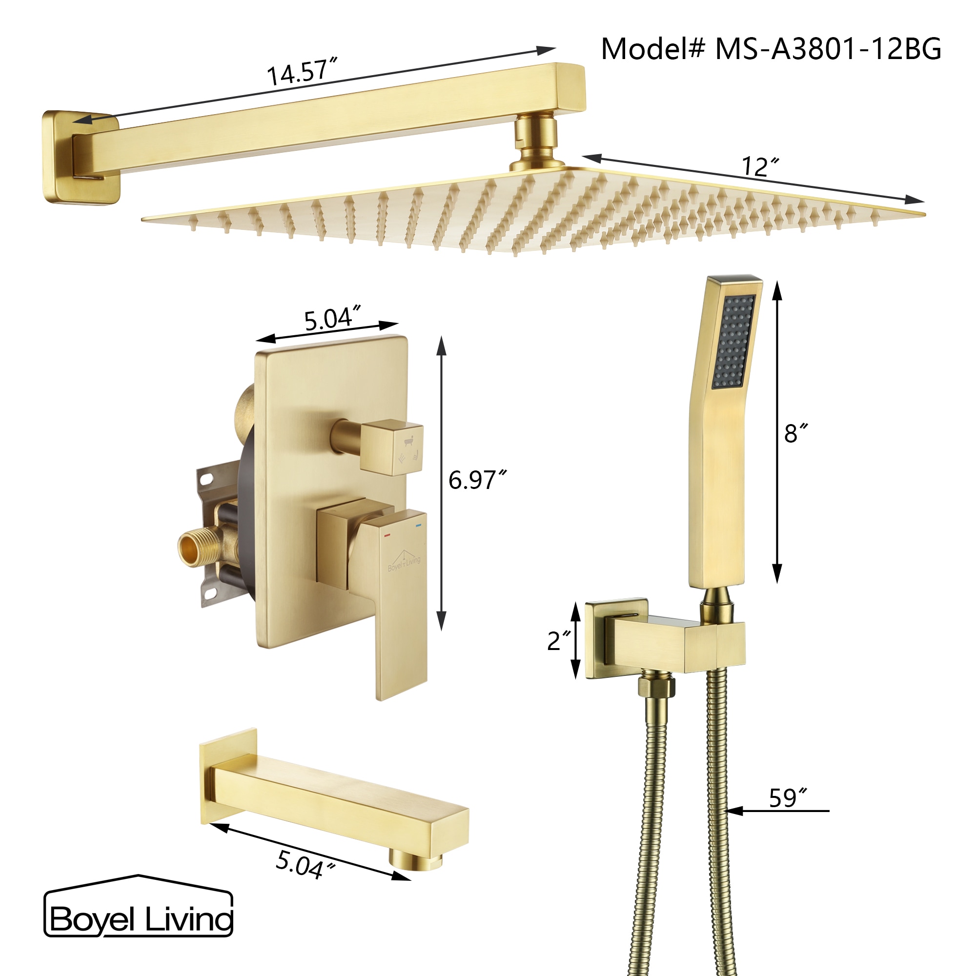 Clihome MS-A3801-12BG Showerhead-Bar-Panels - View #2