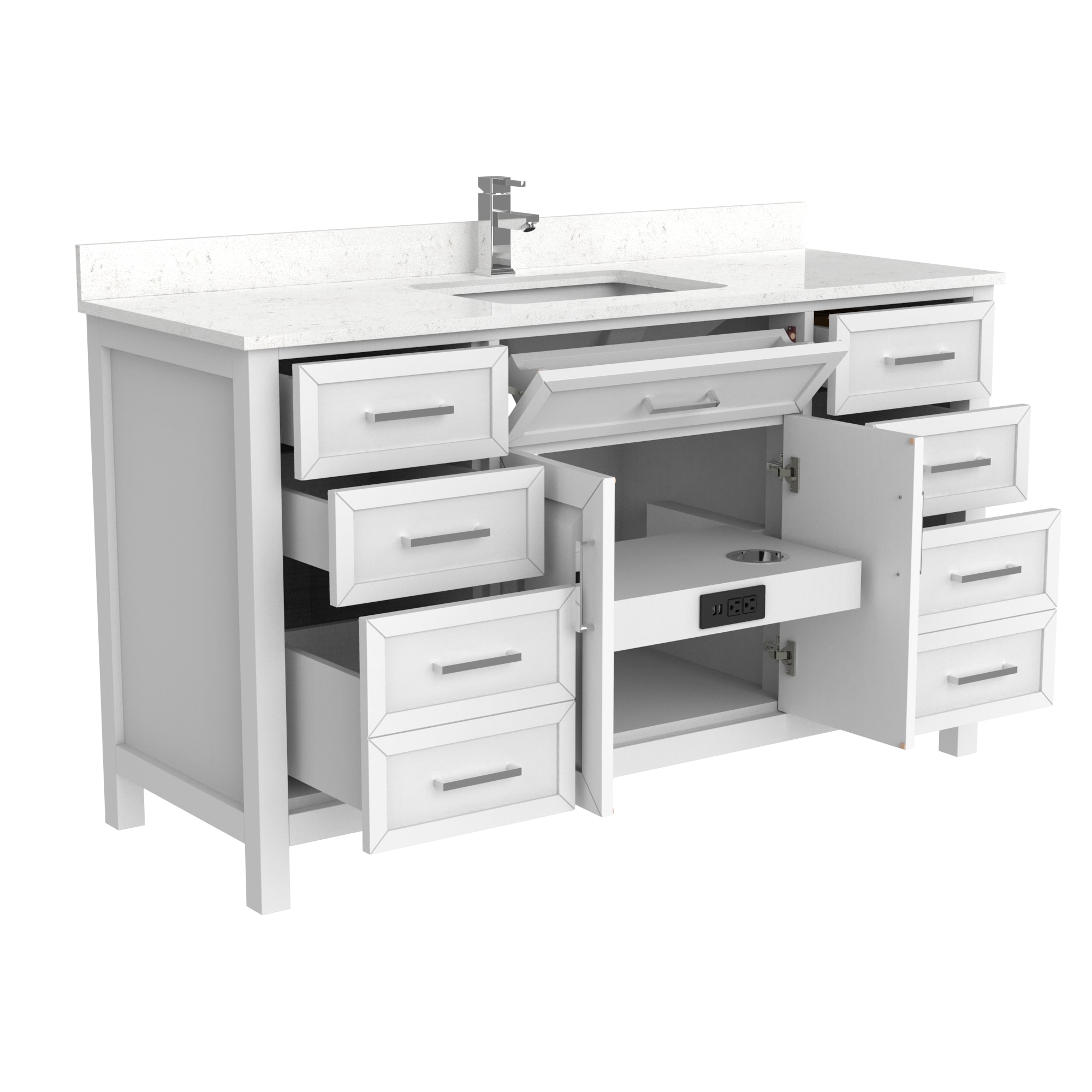 Spa Bathe Thomas 60-in White Undermount Single Sink Bathroom Vanity with  White with Gray Veins Engineered Stone Top in the Bathroom Vanities with  Tops department at