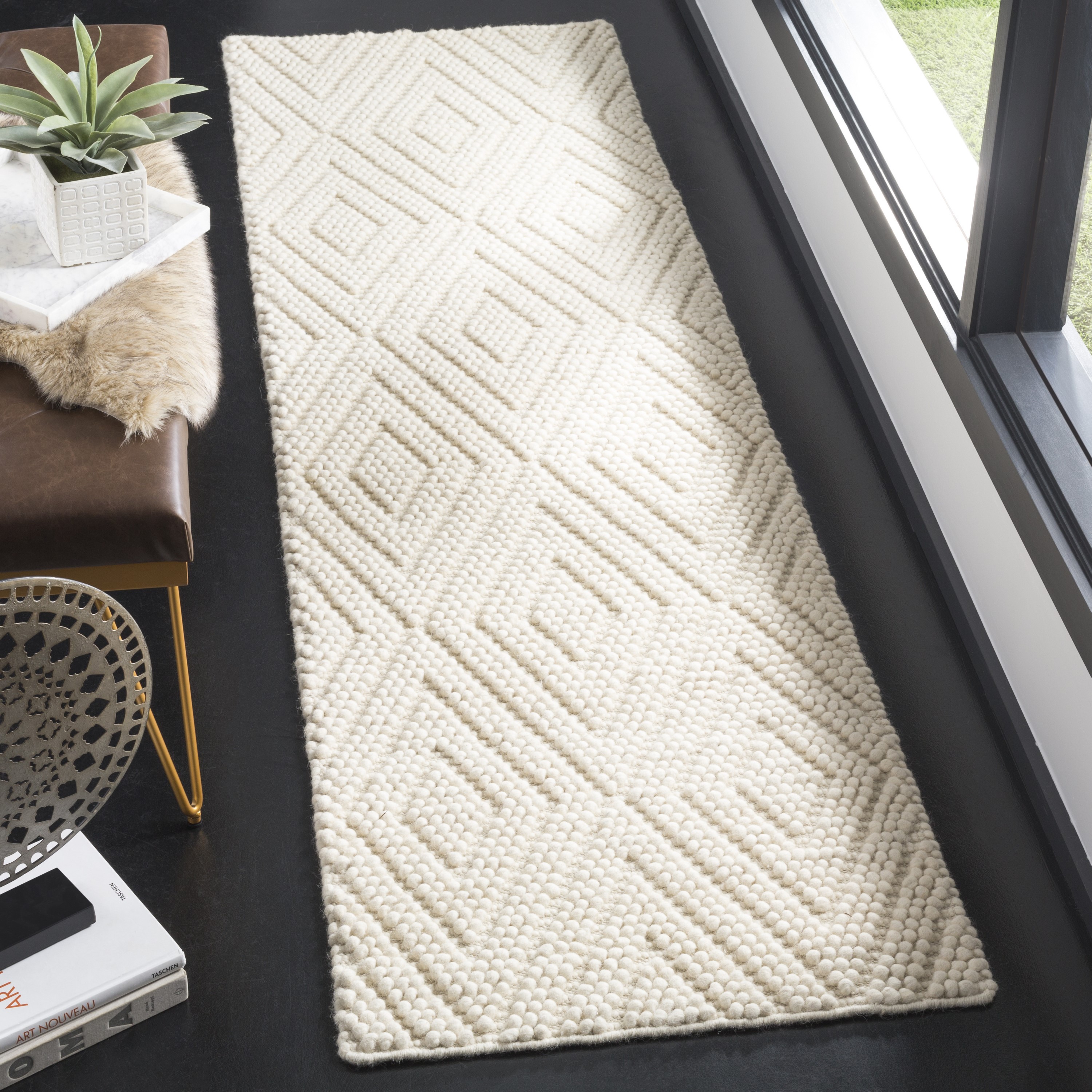 Safavieh NAT623A-216 Natura Vante 2 x 16 (ft) Wool Ivory Rectangular Indoor Geometric Bohemian/Eclectic Runner rug