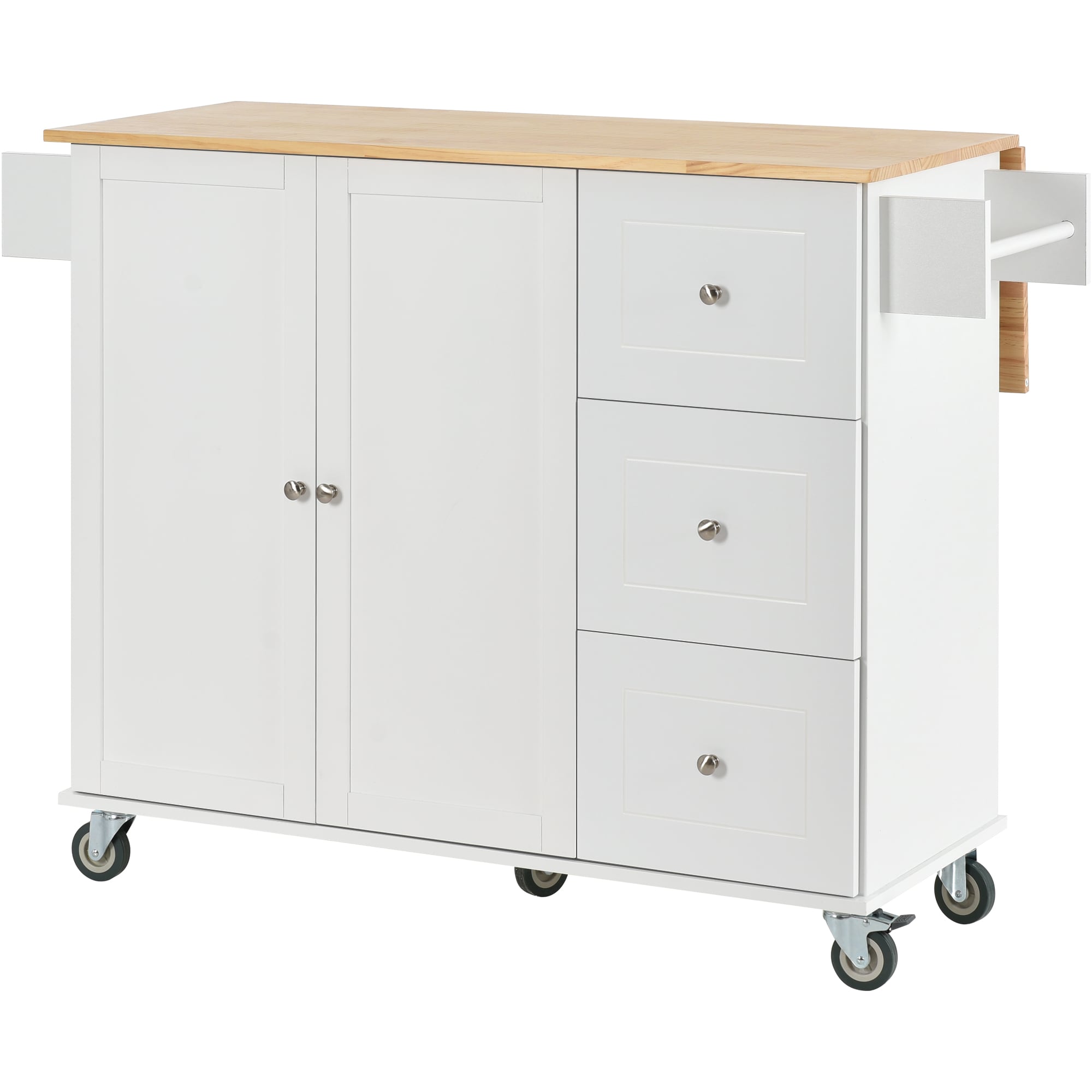 Oaks Decor OAWF2875AAW White MDF Base with MDF Rolling Kitchen Island ( 30-in x 53-in x 37-in )