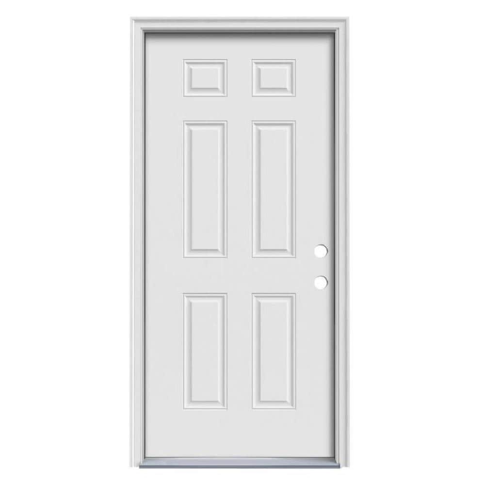 Therma-Tru Benchmark Doors 36-in x 80-in Steel Left-Hand Inswing Ready To Paint Prehung Single Front Door with Brickmould Insulating Core in White -  10087802