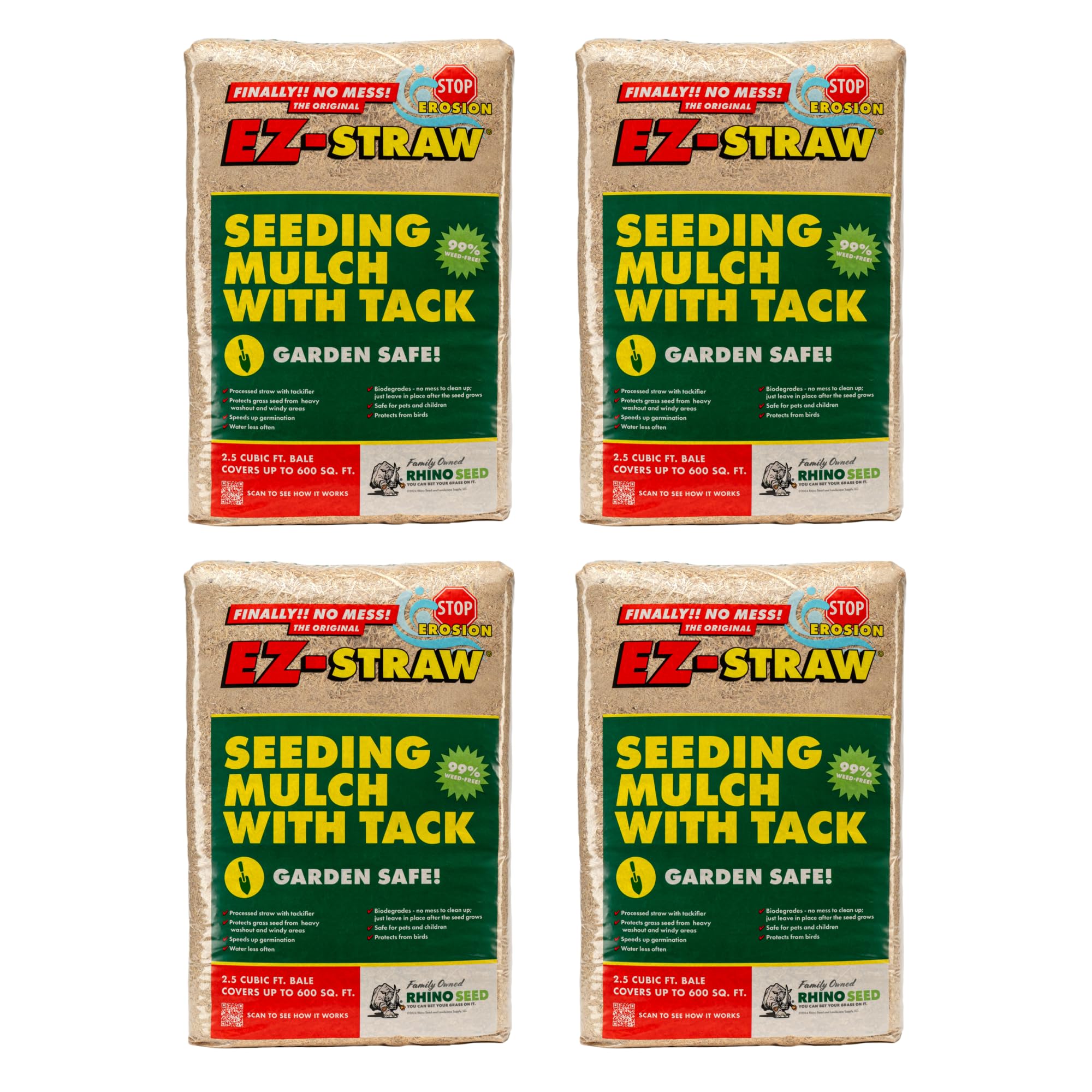 EZ Straw  Seeding Mulch with Tack - Biodegradable Processed Straw 2.5 cu. ft. Bale (Covers up to 600 sq. ft.) 4 Pack