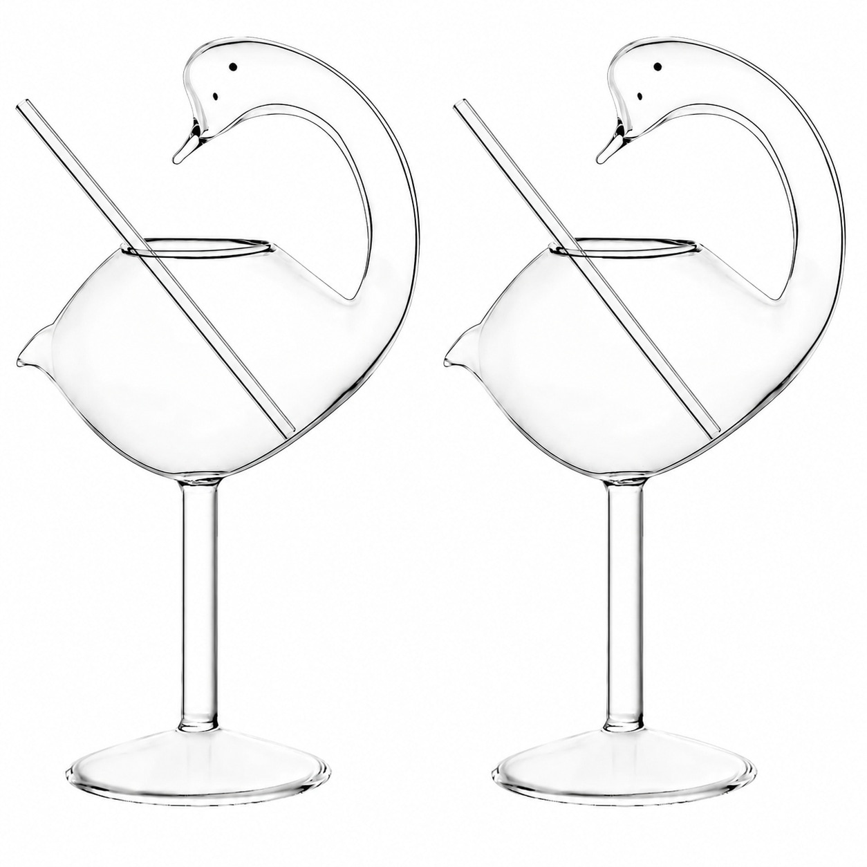 Aoibox  6 oz Hand Blown Clear Glass Swan Martini Glasses Set of 2 for Cocktails Juice and Margaritas