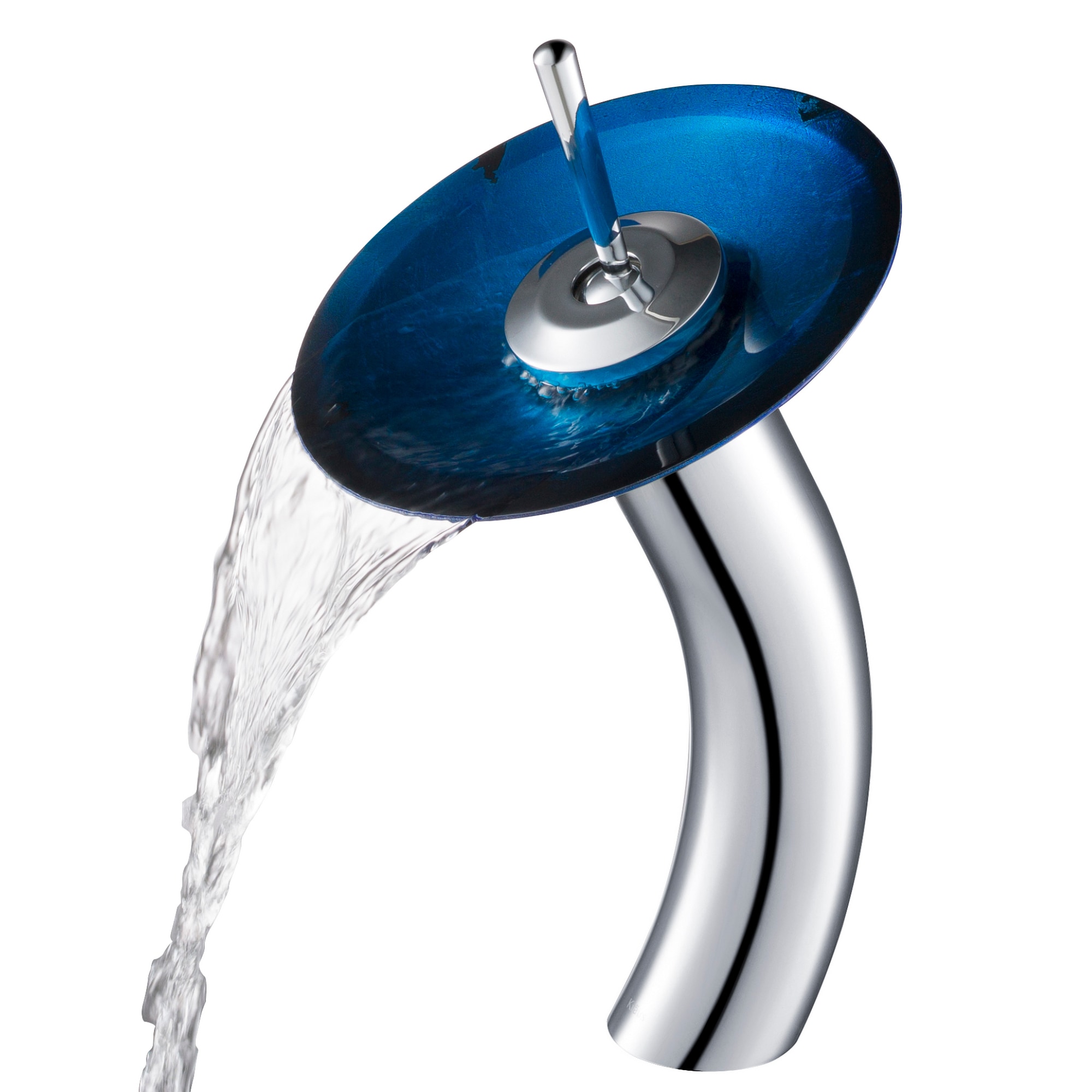 Blue Glass Circular Vessel Sink with Chrome Faucet