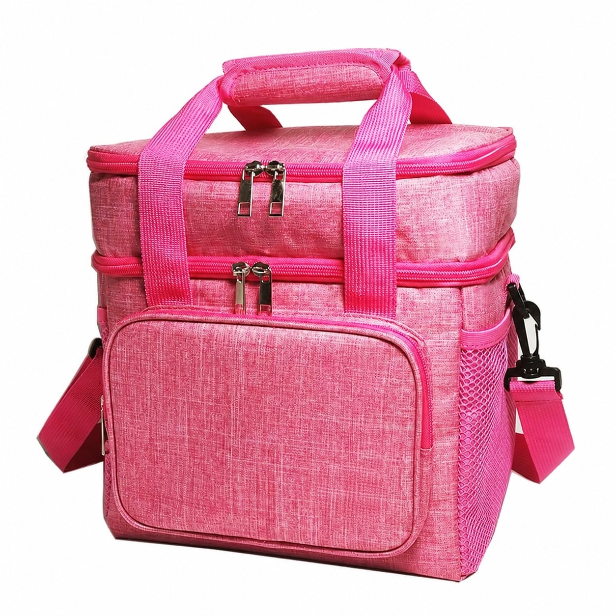 KIWDZFU  Insulated Lunch Bag Double Deck Pink 14L Thermal Cooler Bag with Adjustable Strap Waterproof Portable Storage for Office Picnic Camping