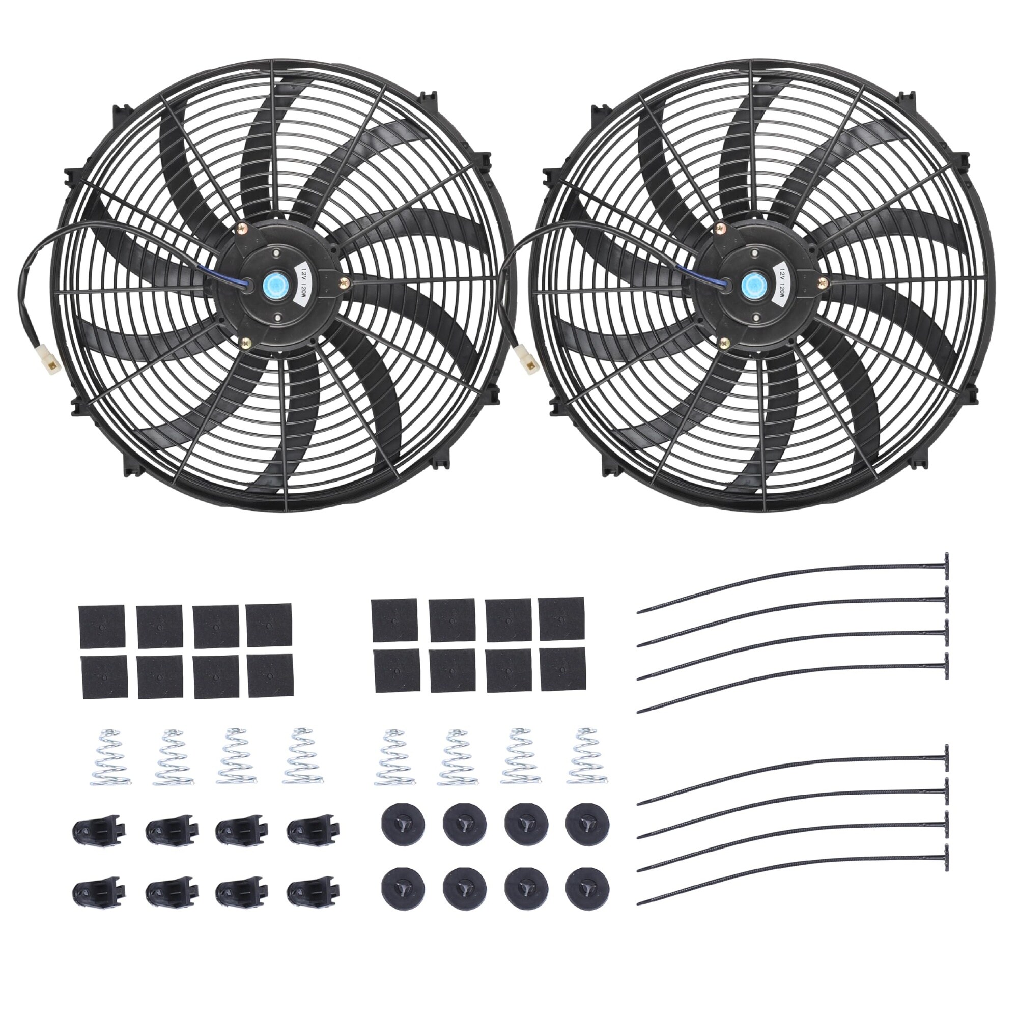 AKSCYZM  14 in Electric Radiator Cooling Fan Assembly Kit High Performance 12V 90W Motor with Mounting Brackets Black 2 Pack