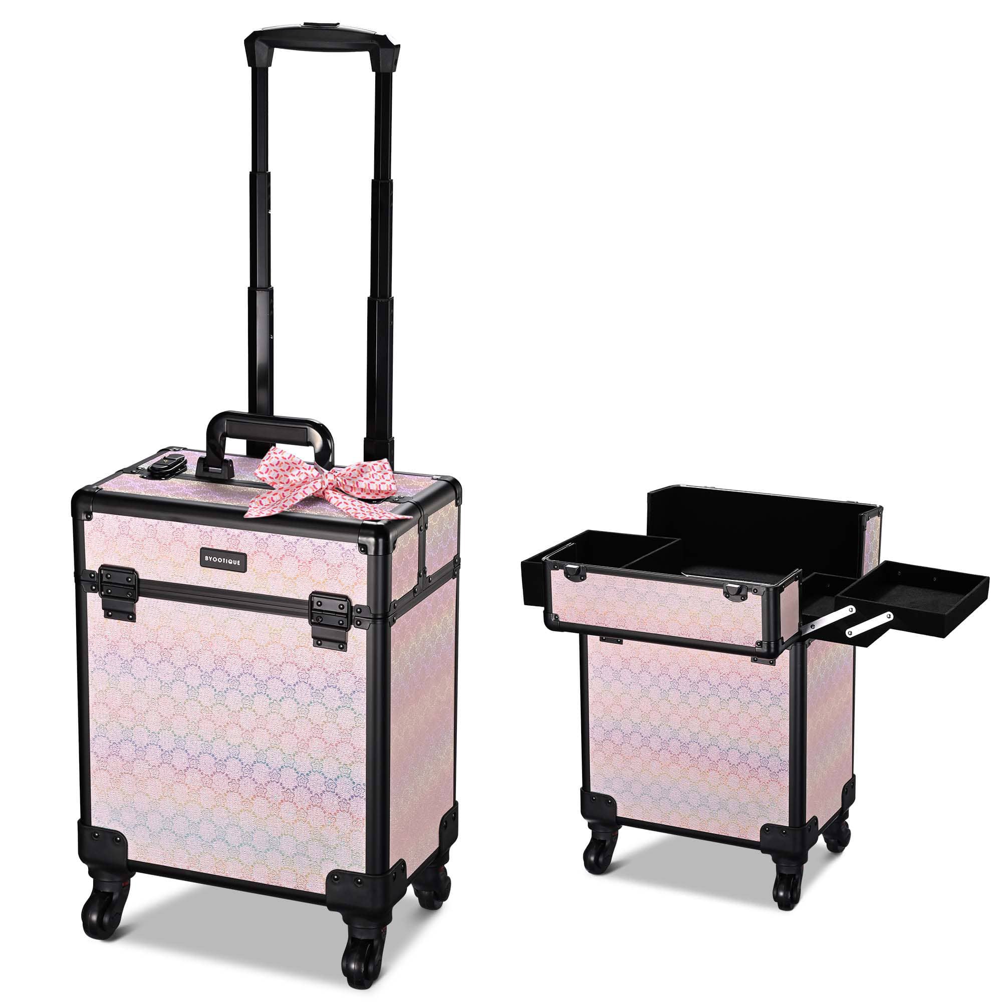 Yescom 12MKC028-SM-FMN12-LO Byootique Rolling Makeup Train Case Cosmetic Trolley Organizer Blush ForgetMeNot