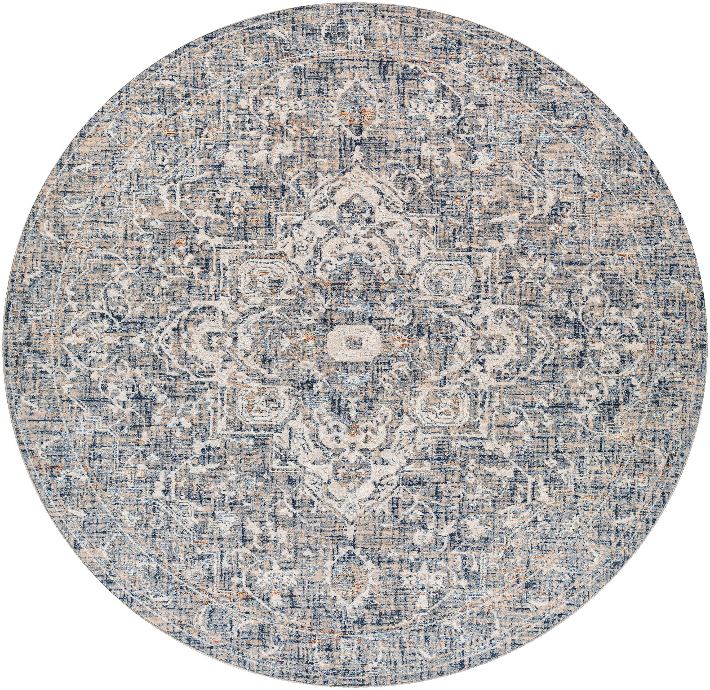 Surya AMO2326-710RD Amore 8 x 8 (ft) Polyester Blue Round Indoor Medallion Oriental Area rug