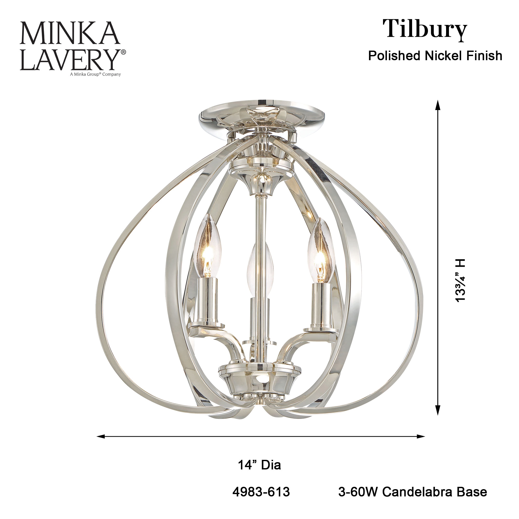 Polished Nickel 3-Light Semi Flush Mount Ceiling Fixture