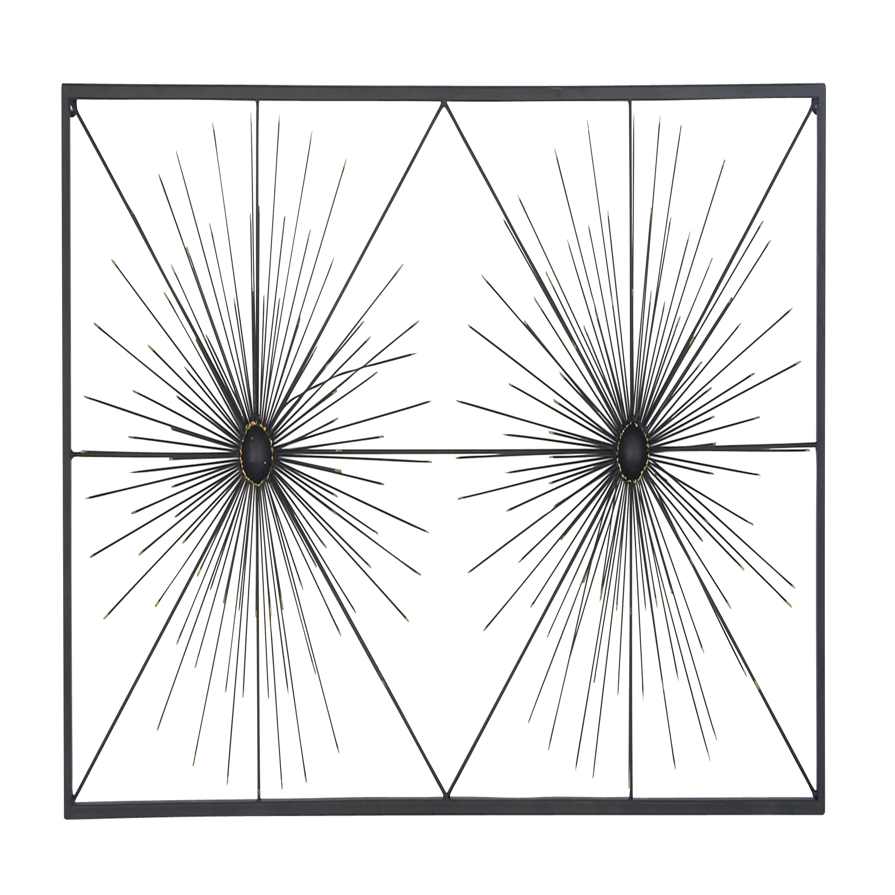Black Iron Starburst Wall Sculpture with Frame, 24" x 48"
