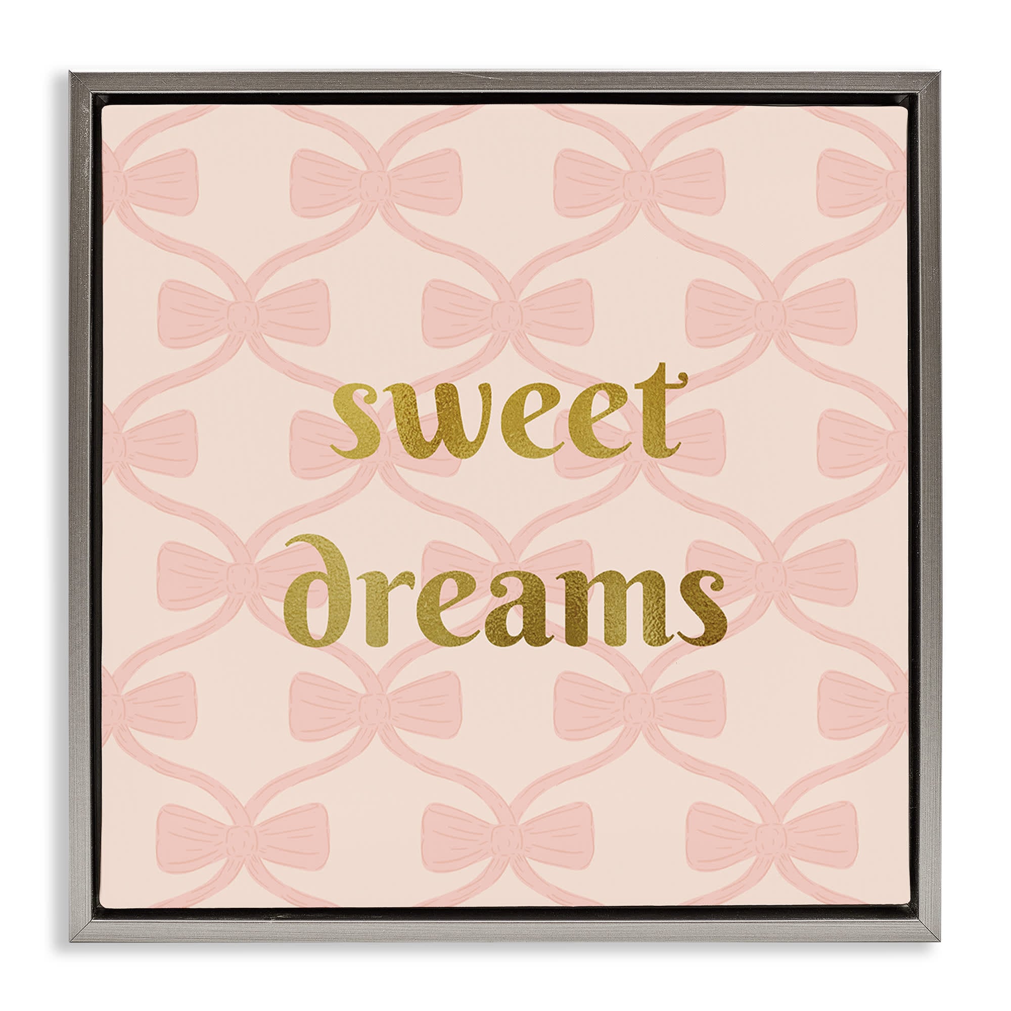 Stupell Industries BT-508-FFL-17X17 Pastel Bows and Sweet Dreams Gray Framed Floater Canvas Wall Art By Sazerelli Designs 18 x 18