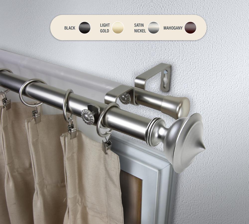 Hart & Harlow L100-64-285-D 1-in Lavinia 28-in to 48-in Satin nickel Steel Double curtain rod with Finials