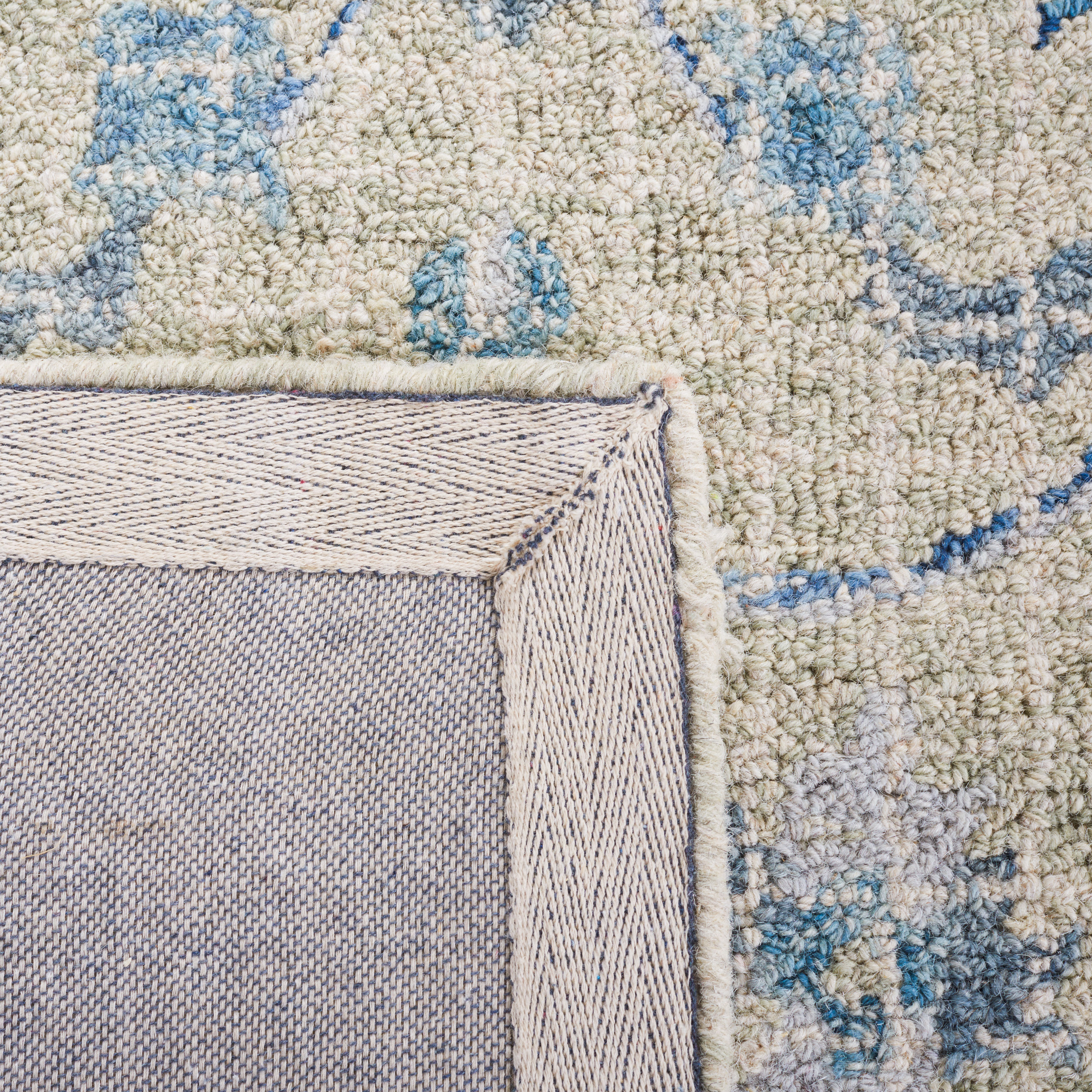 Handmade Tufted Blue Floral Wool Fur Reversible Rug 4' x 6'