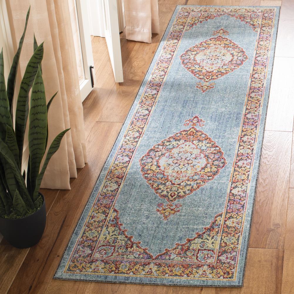Safavieh Provance Nimes Aqua/Black Indoor Vintage Runner (Common: 2 x 8; Actual: 2-ft W x 8-ft L)