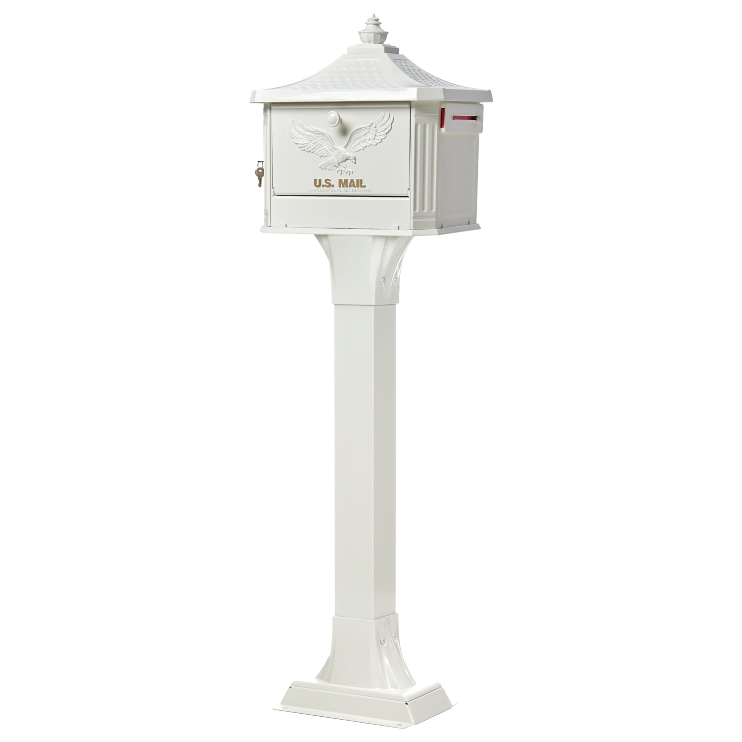 Architectural Mailboxes HEK00WAM Hemingway Locking Metal Large Mailbox White with Post