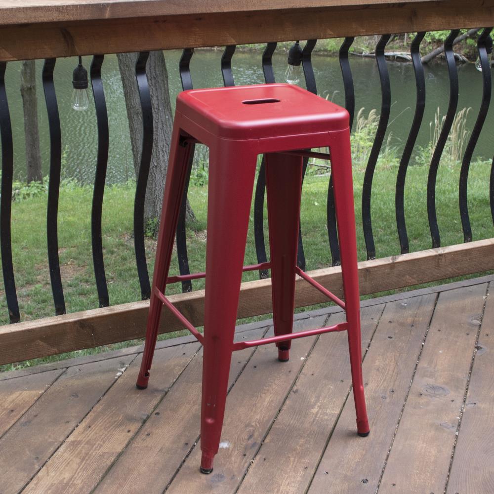 Red 30" Zinc Metal Indoor/Outdoor Bar Stools - Set of 2
